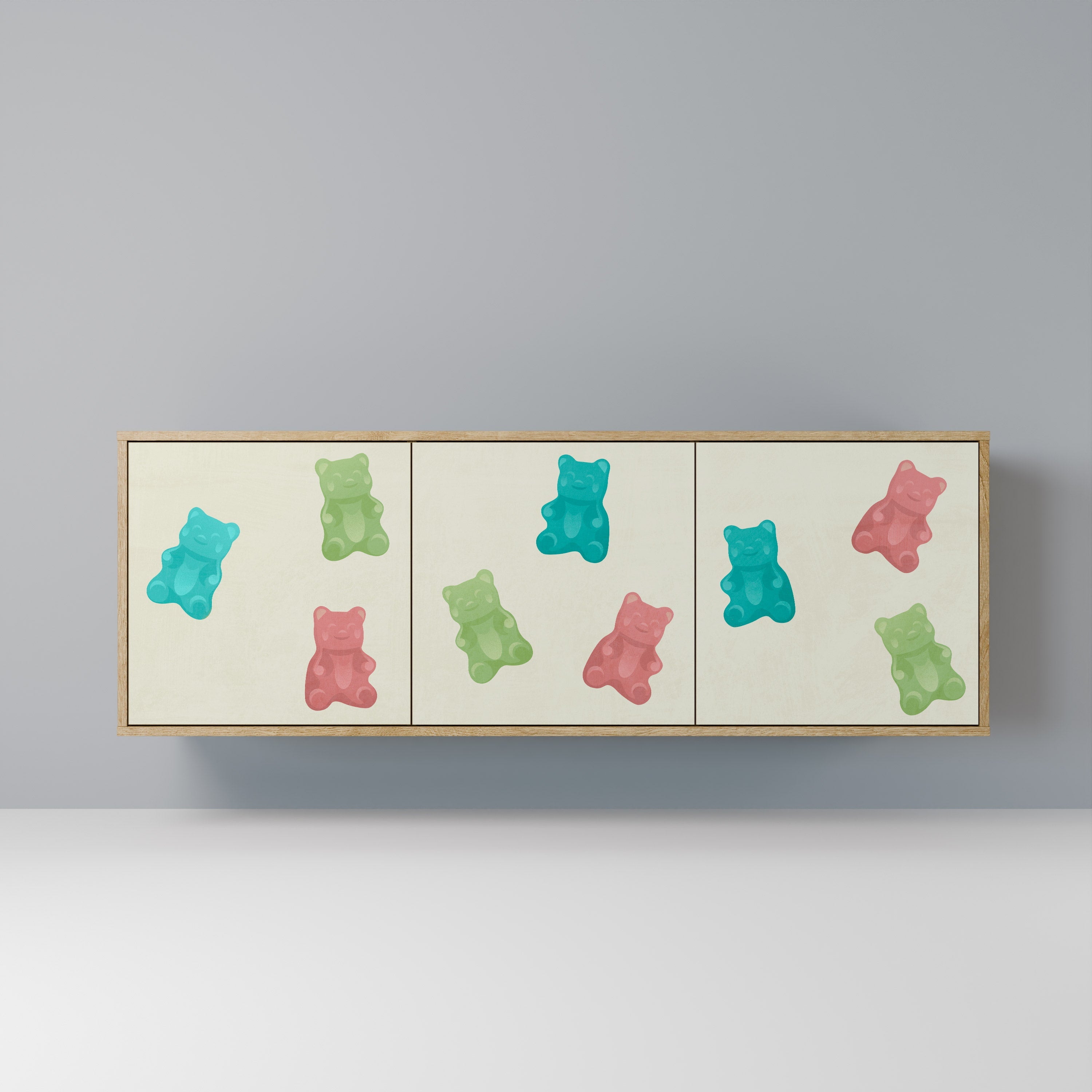 GUMMY BEARS Aparador de 3 Portas em Efeito Carvalho