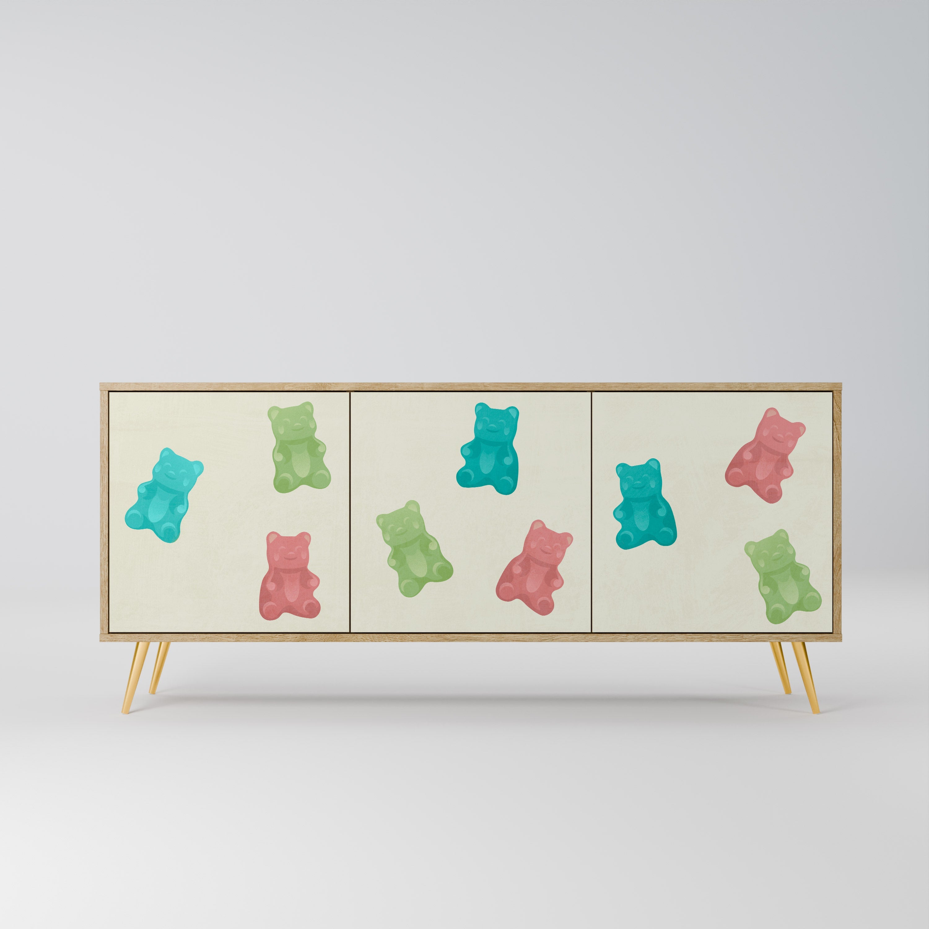 GUMMY BEARS Aparador de 3 Portas em Efeito Carvalho