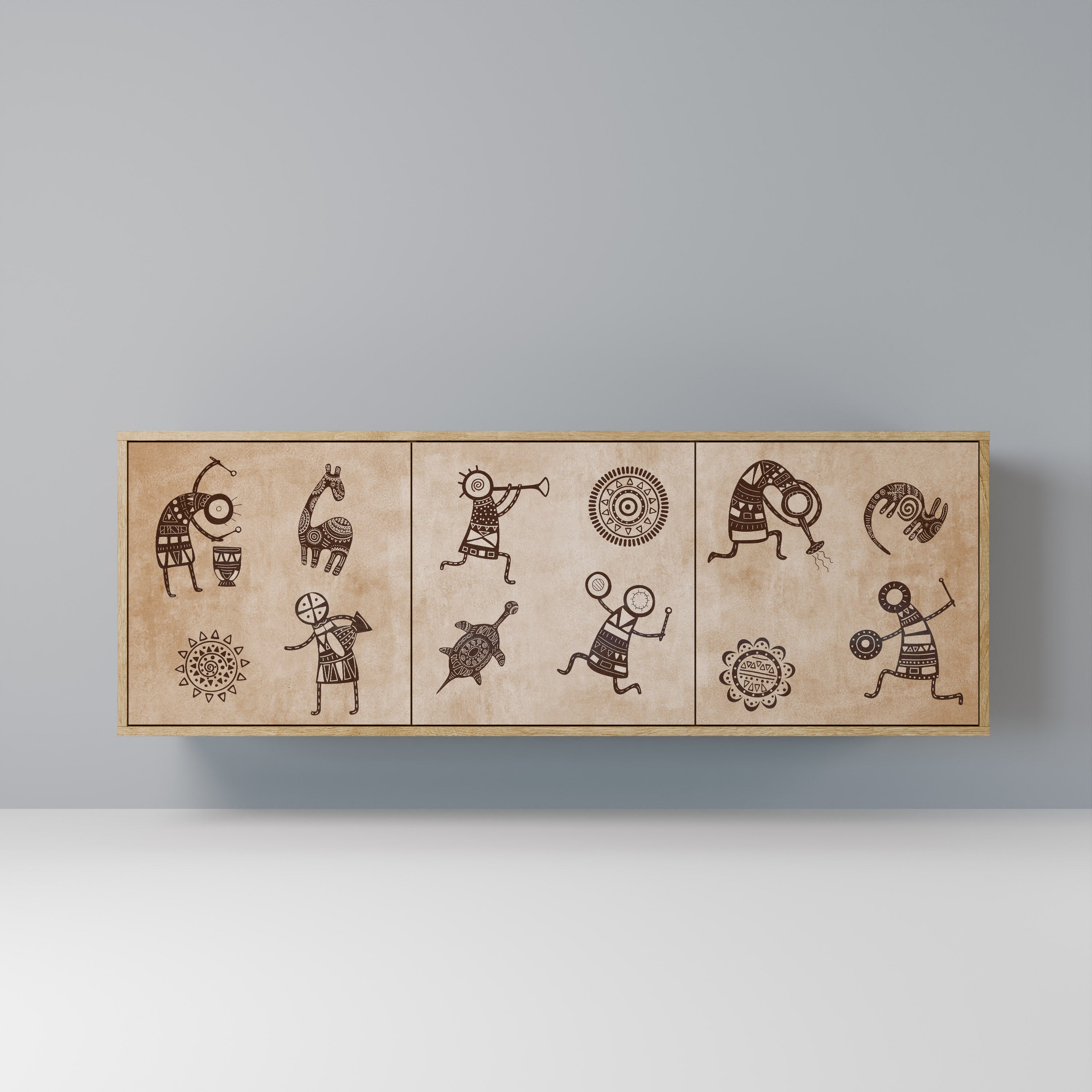 AFRICAN STYLE 3-Door Sideboard in Oak Effect