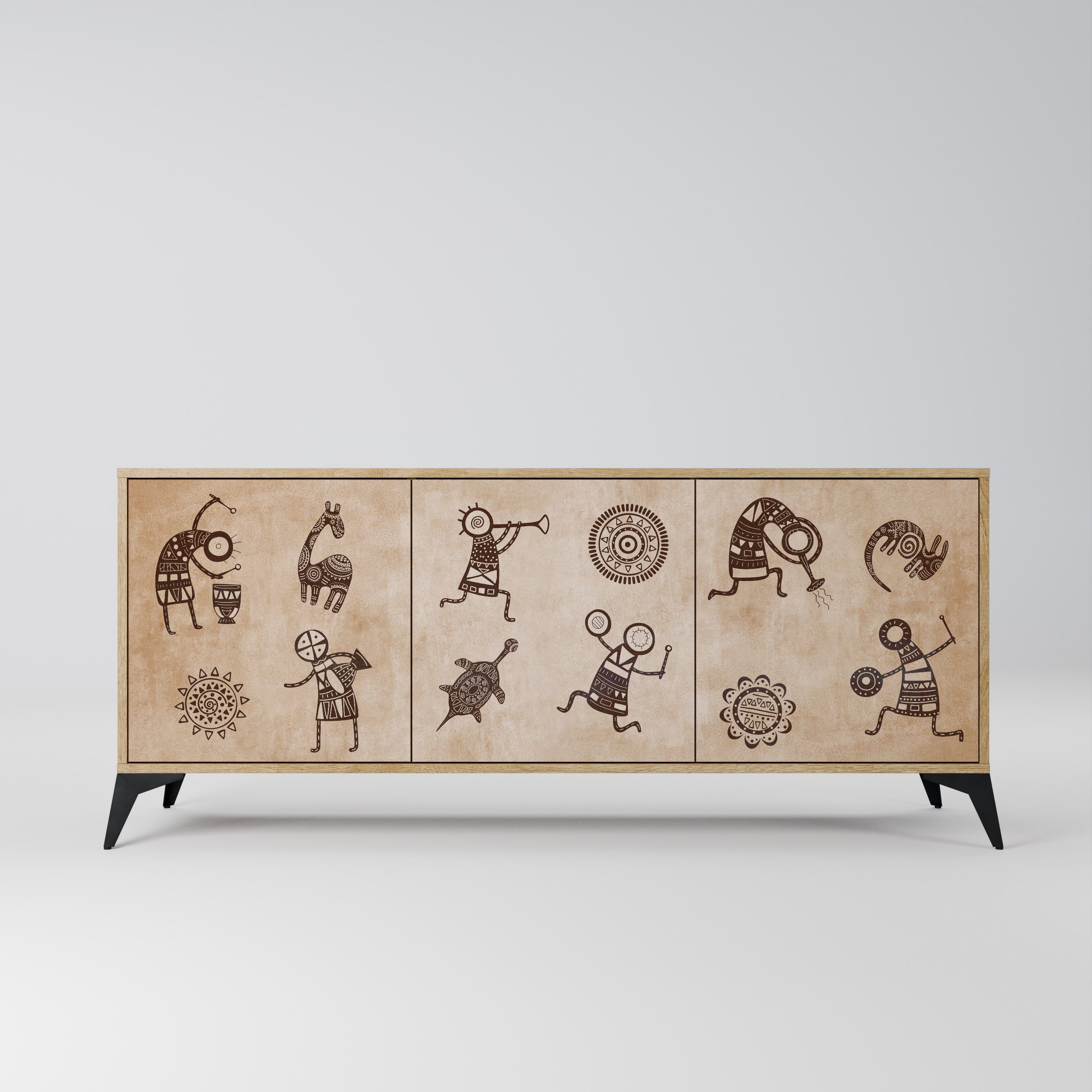 AFRICAN STYLE 3-Door Sideboard in Oak Effect