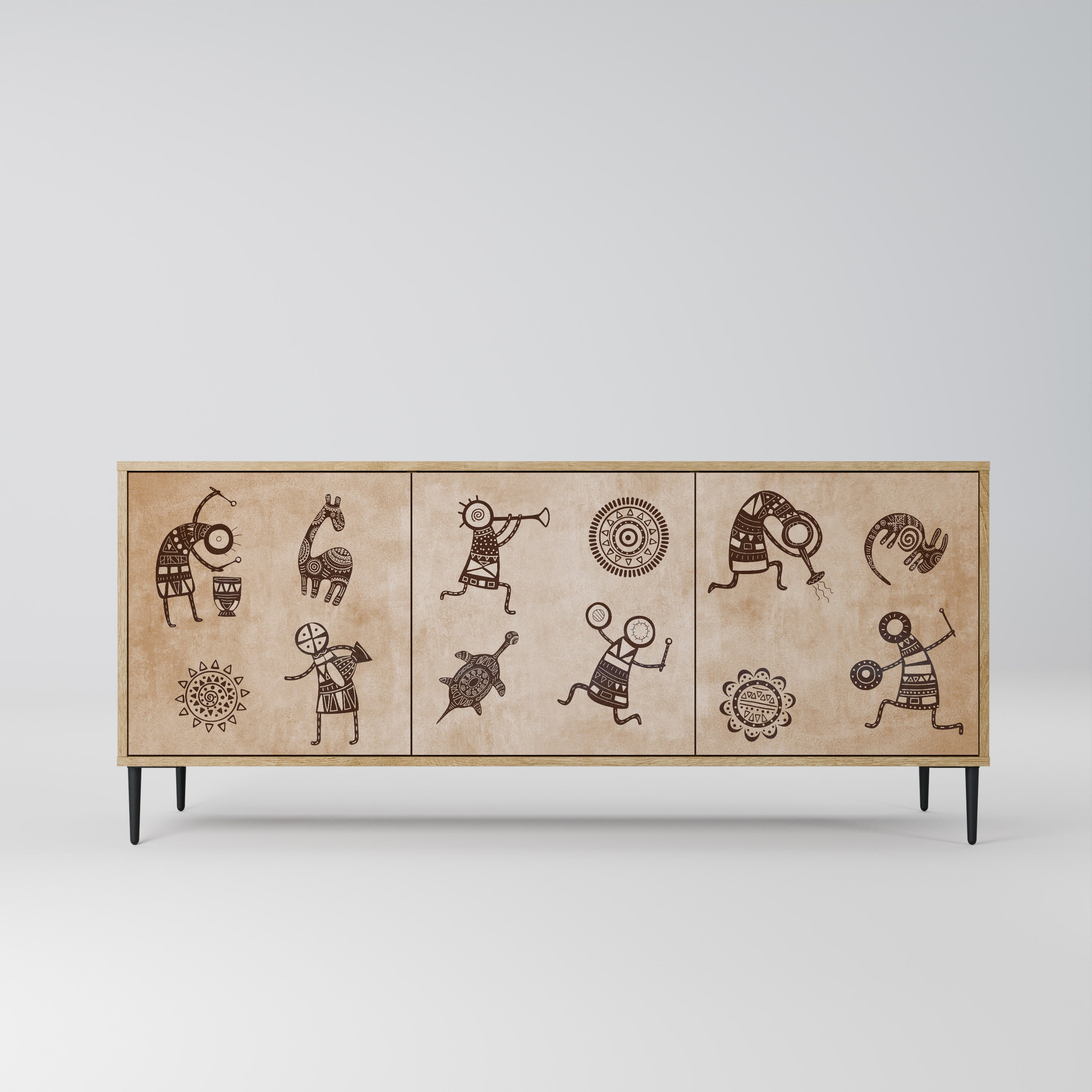 AFRICAN STYLE 3-Door Sideboard in Oak Effect