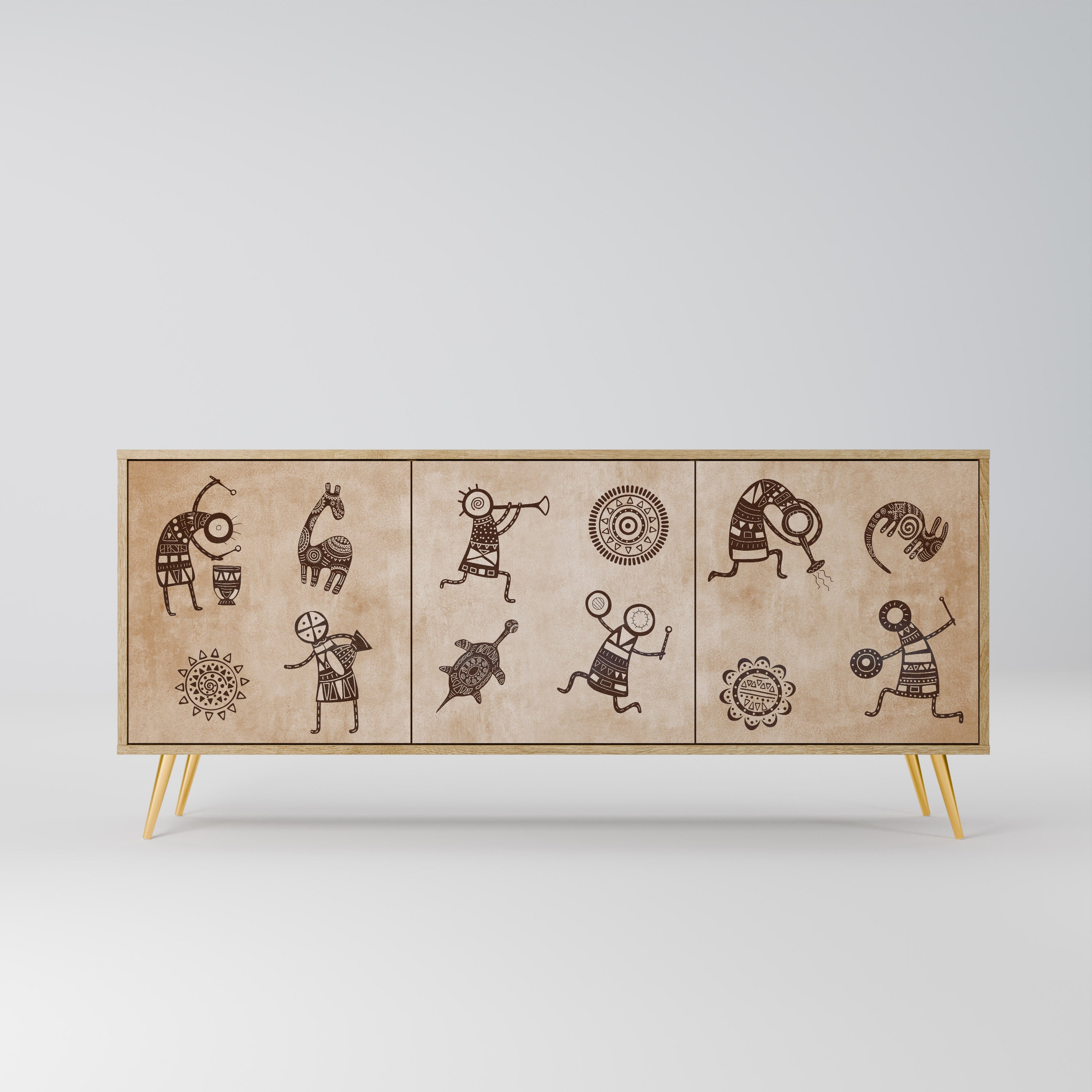 AFRICAN STYLE 3-Door Sideboard in Oak Effect