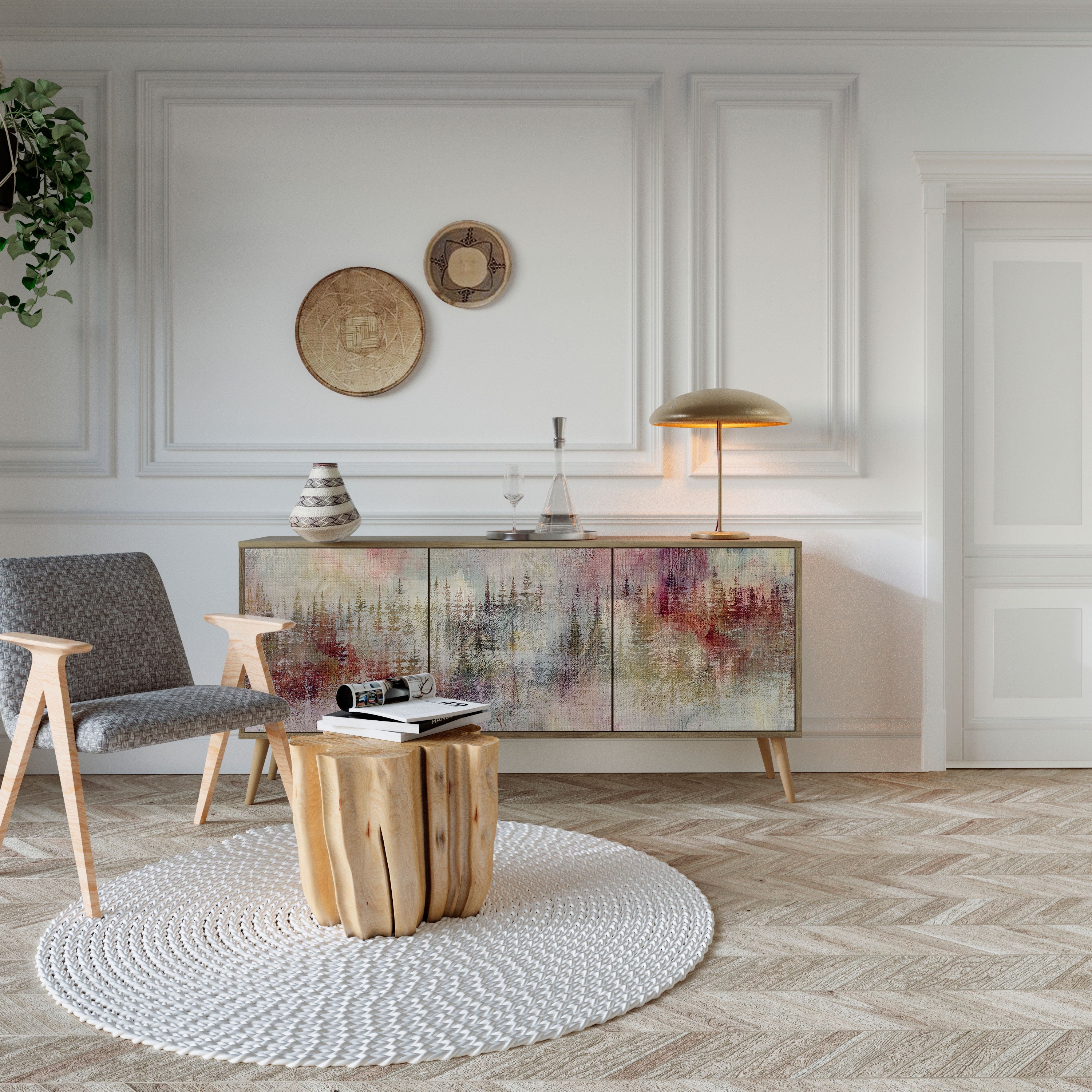 VEILED SUMMIT Aparador de 3 Portas em Efeito Carvalho