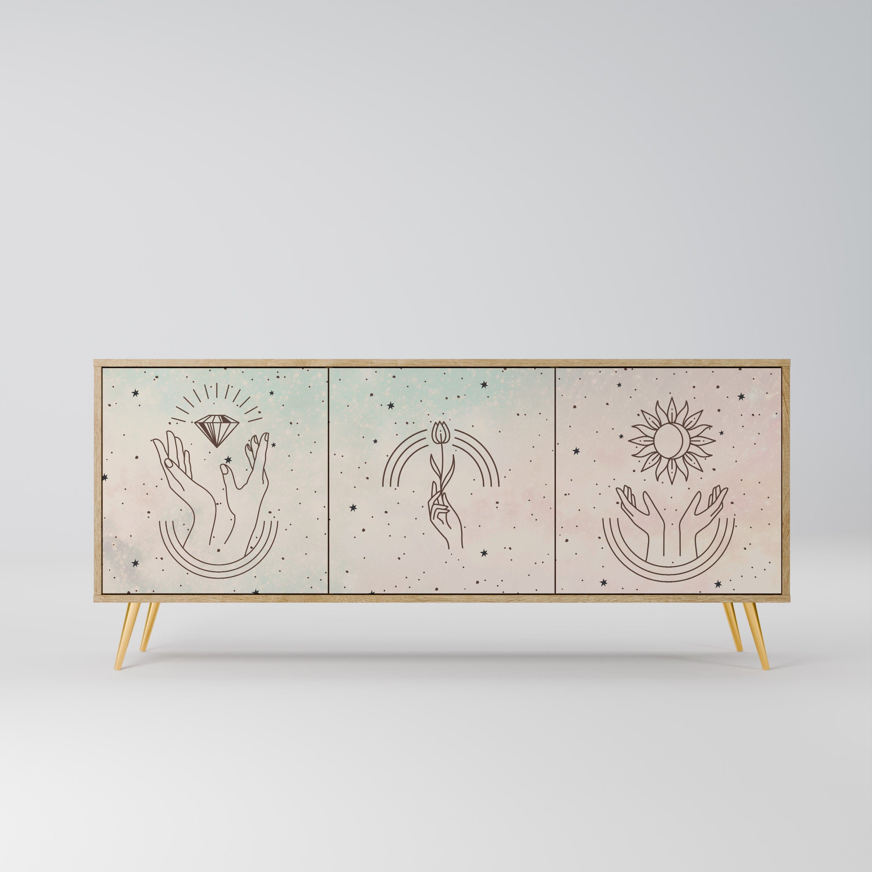 DELICATE BEAUTY Aparador de 3 Portas em Efeito Carvalho