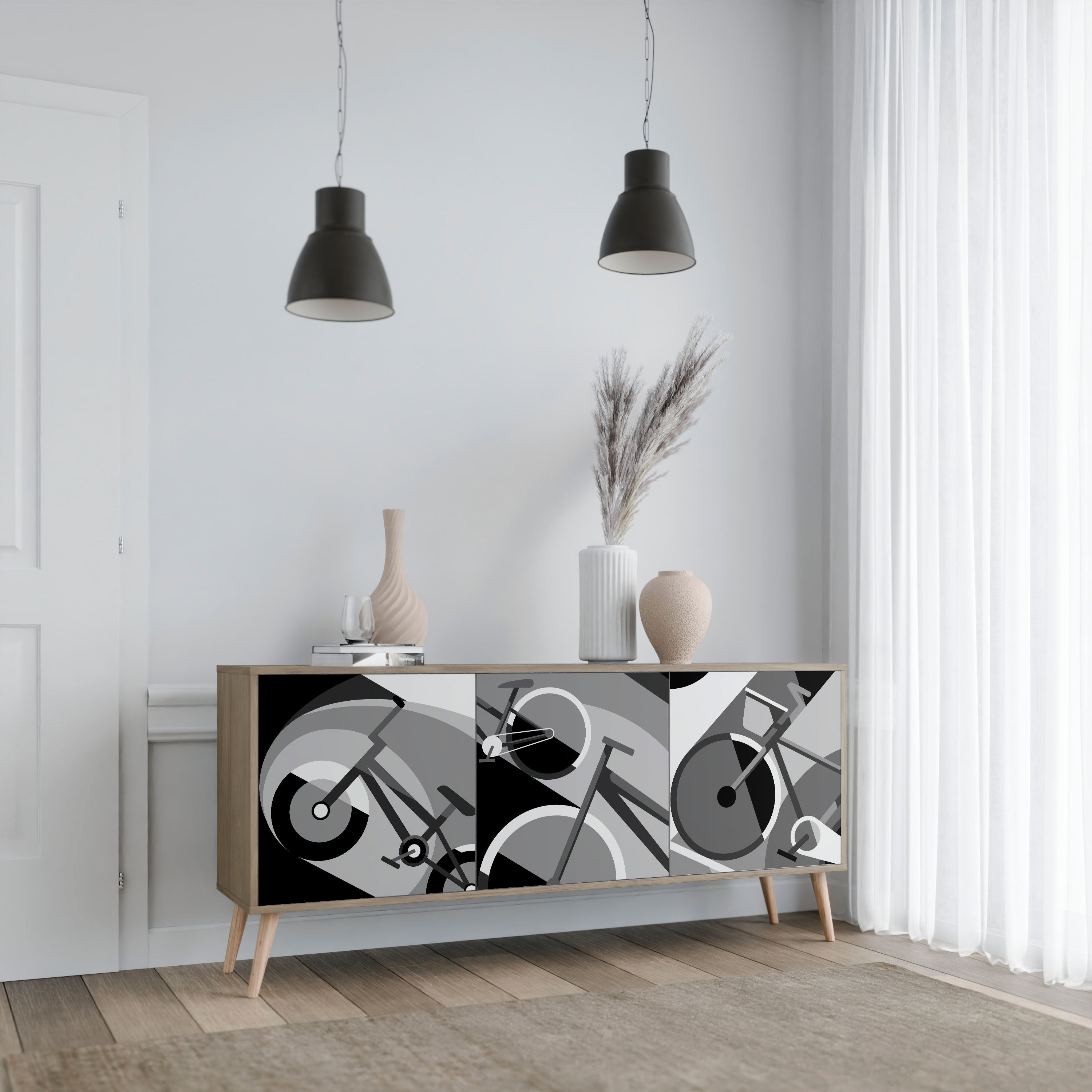 BIKE ENERGY Aparador de 3 Portas em Efeito Carvalho