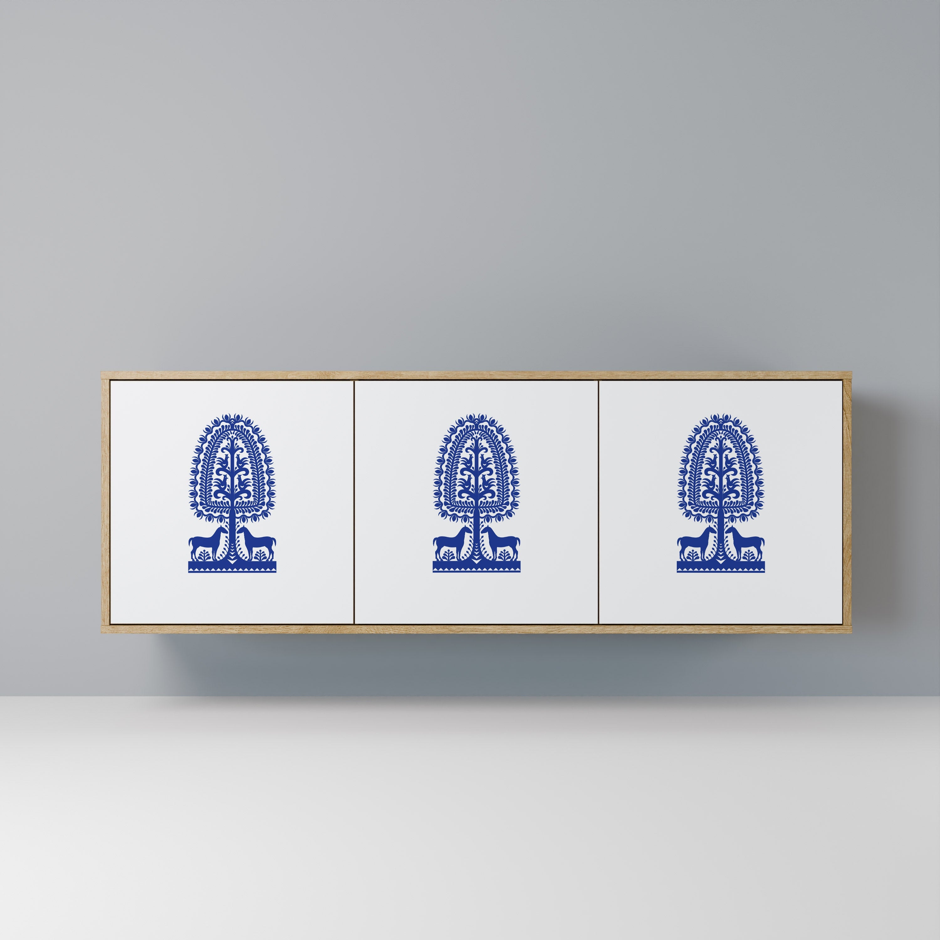 POLISH FOLK ART Aparador de 3 Portas em Efeito Carvalho