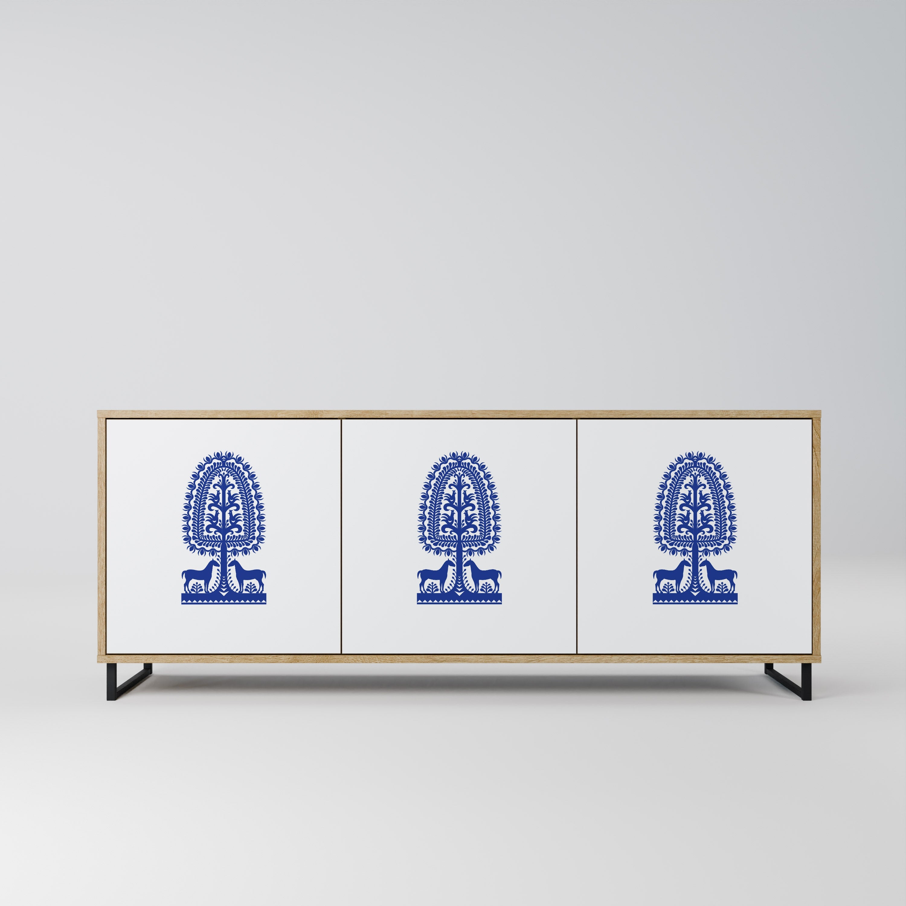 POLISH FOLK ART Aparador de 3 Portas em Efeito Carvalho