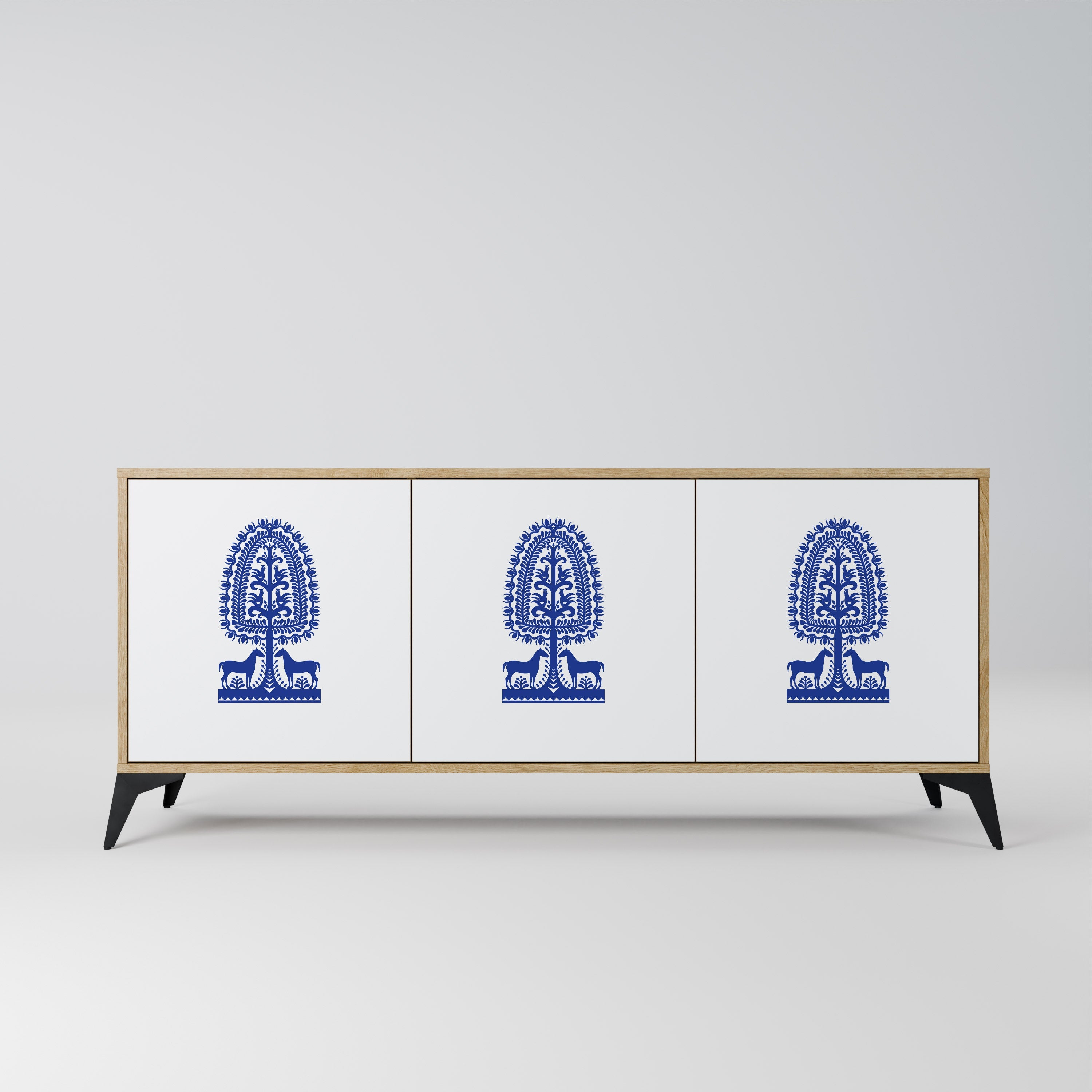 POLISH FOLK ART Aparador de 3 Portas em Efeito Carvalho