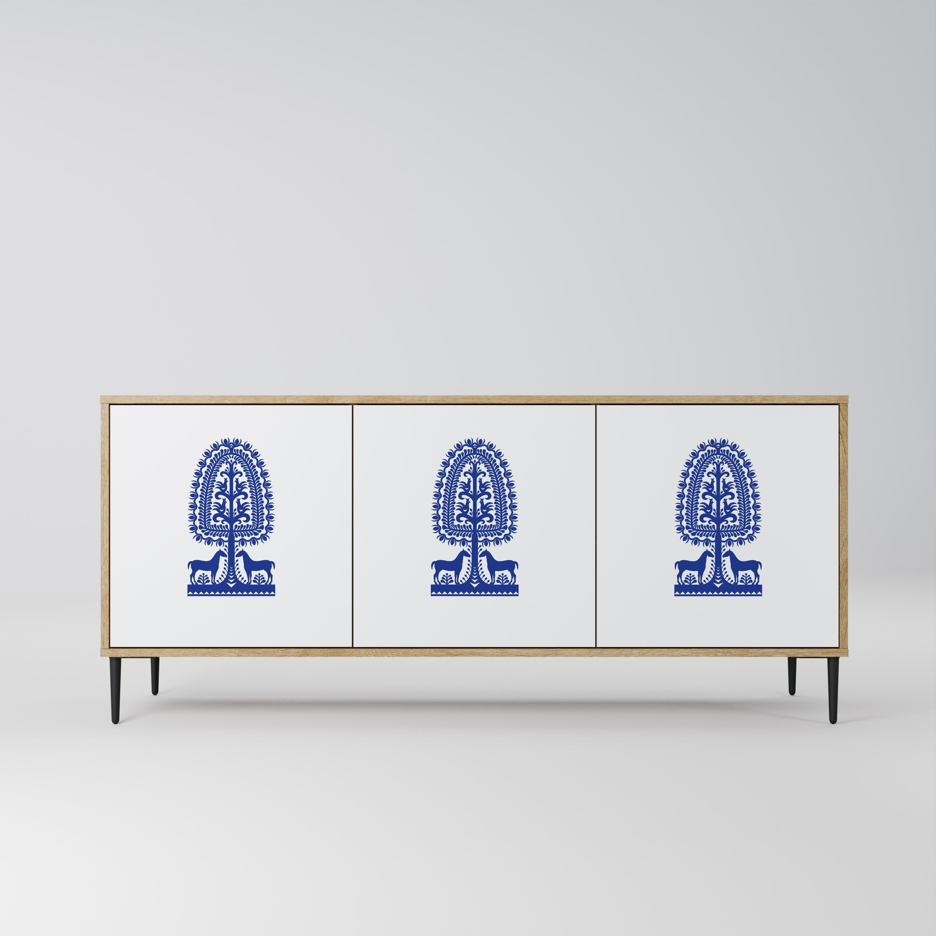 POLISH FOLK ART Aparador de 3 Portas em Efeito Carvalho