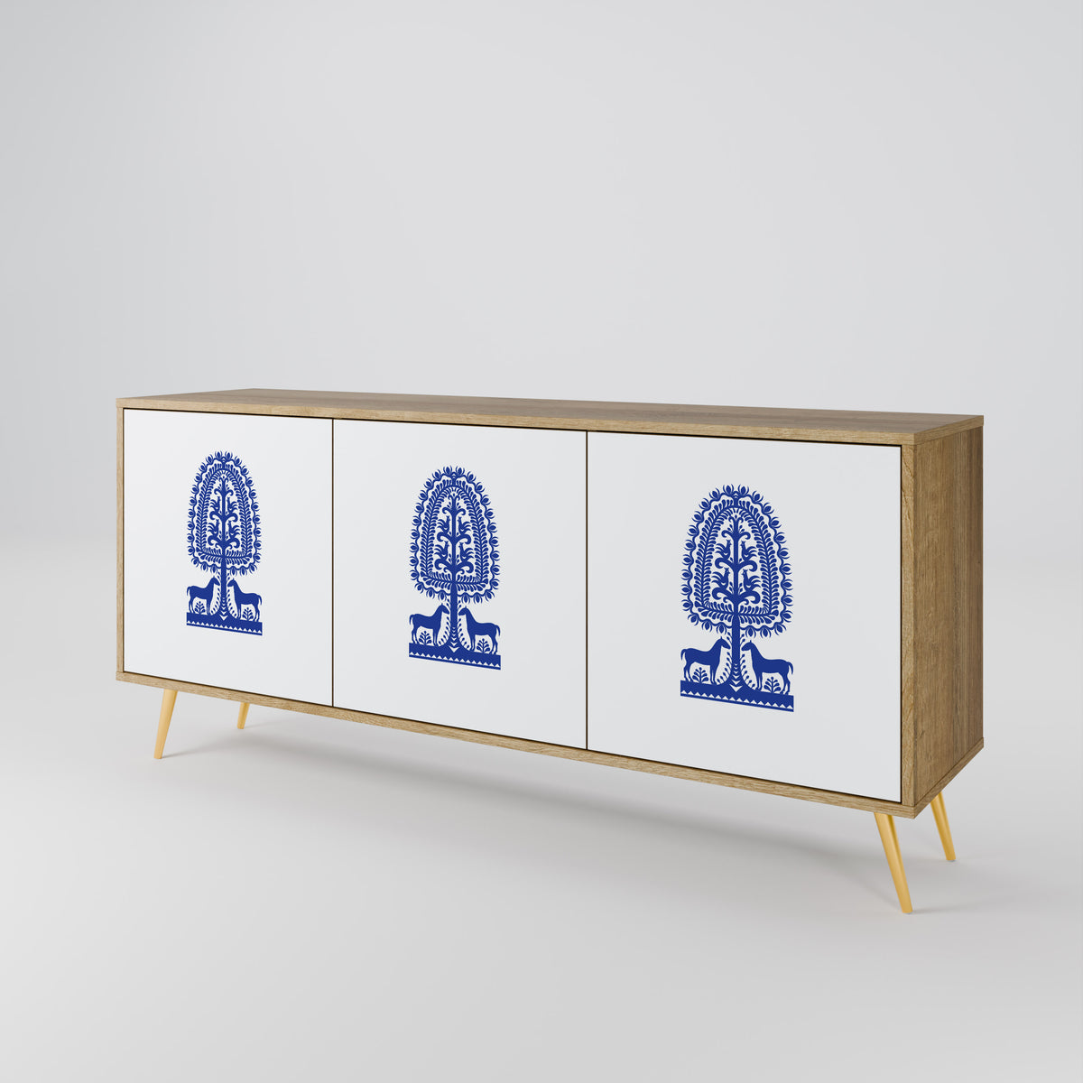 POLISH FOLK ART Aparador de 3 Portas