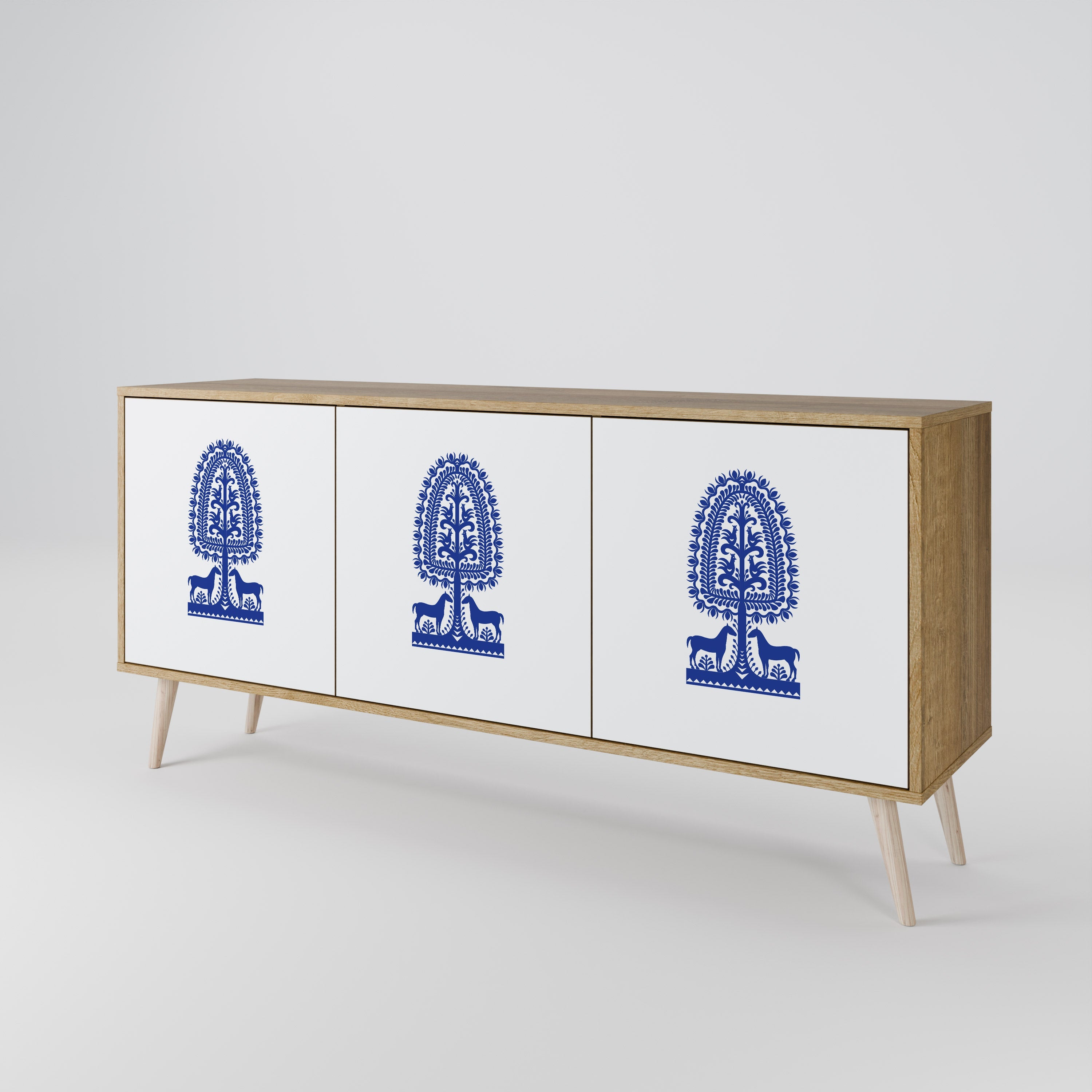 POLISH FOLK ART Aparador de 3 Portas em Efeito Carvalho