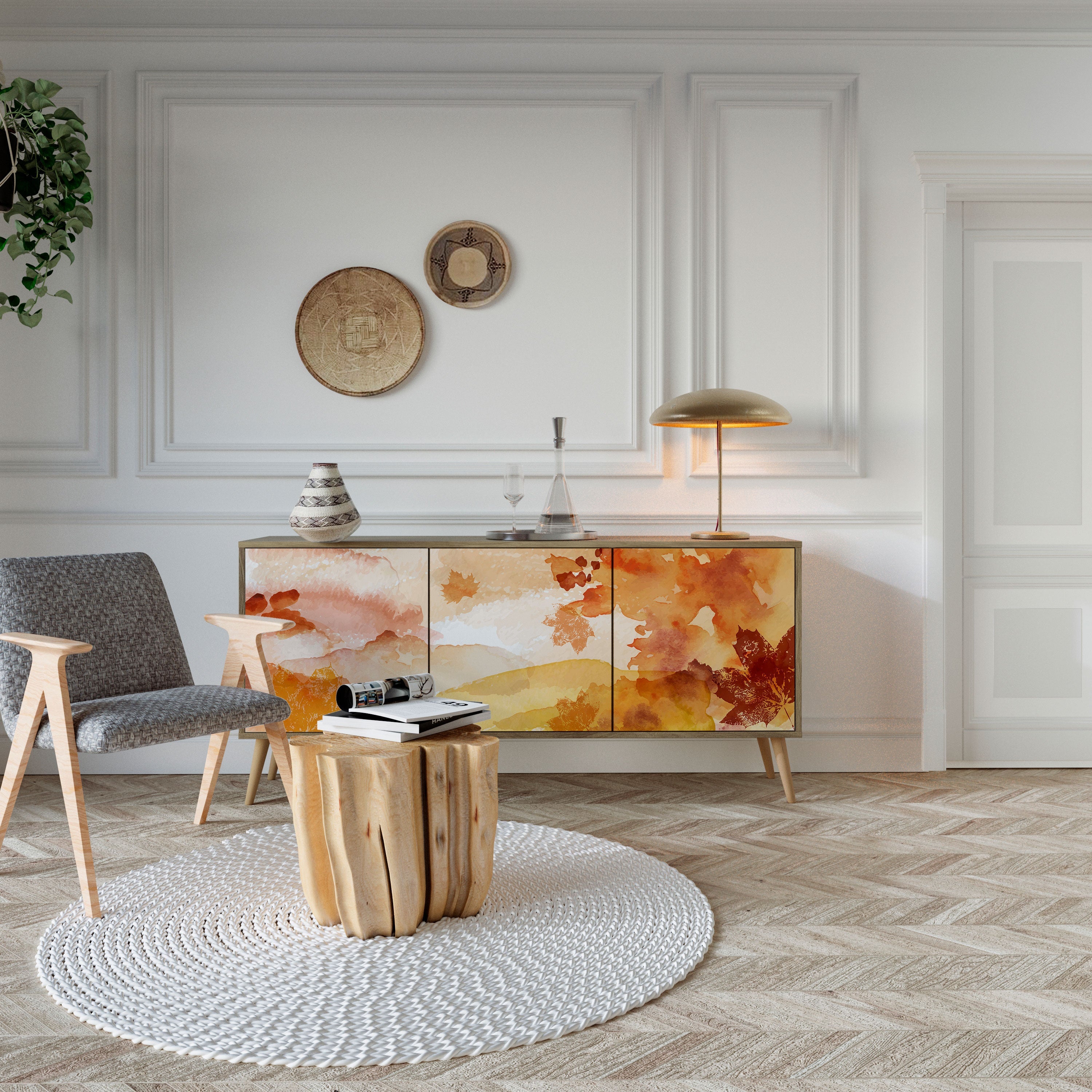 TRACES OF AUTUMN Aparador de 3 Portas em Efeito Carvalho