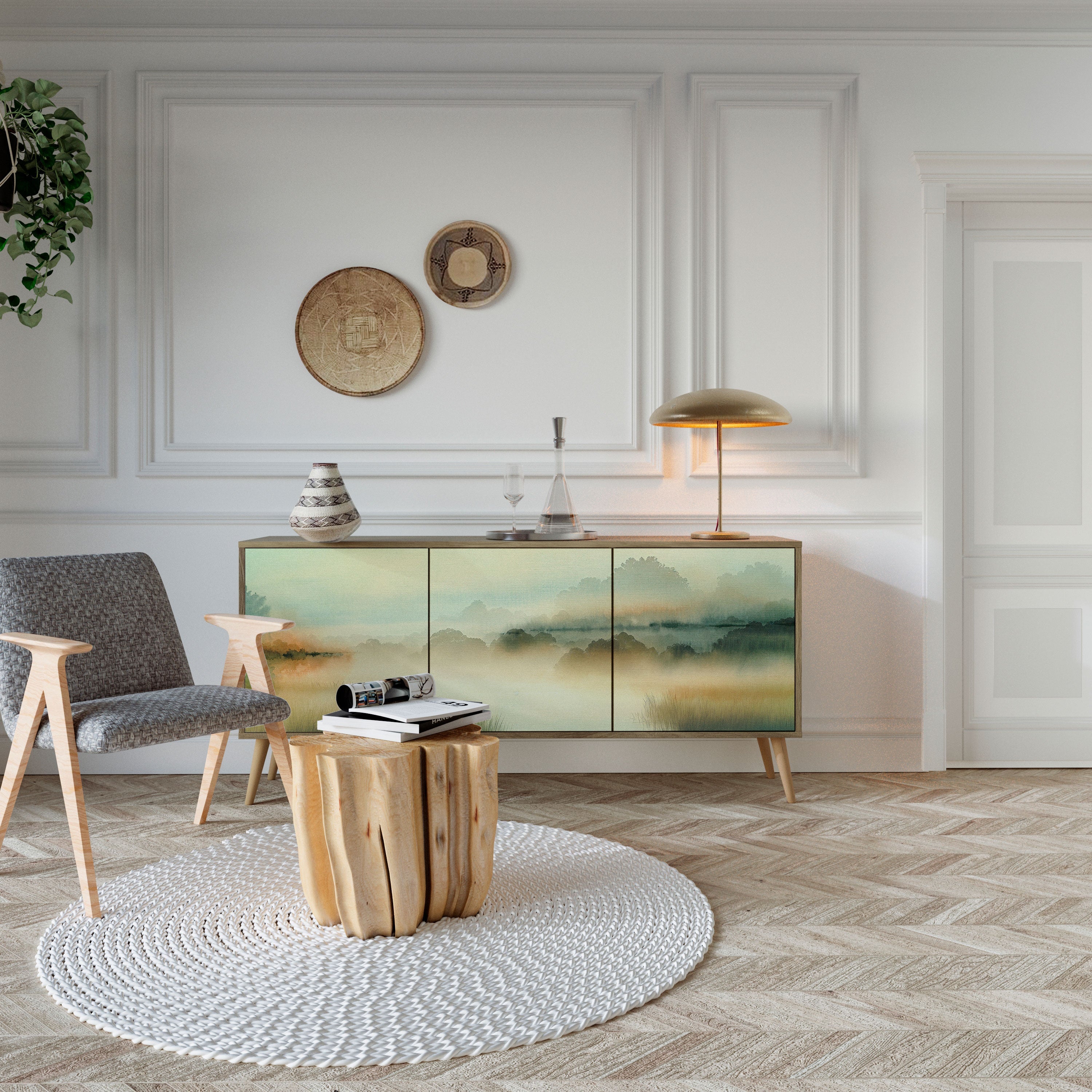 MORNING BY THE LAKE Aparador de 3 Portas em Efeito Carvalho