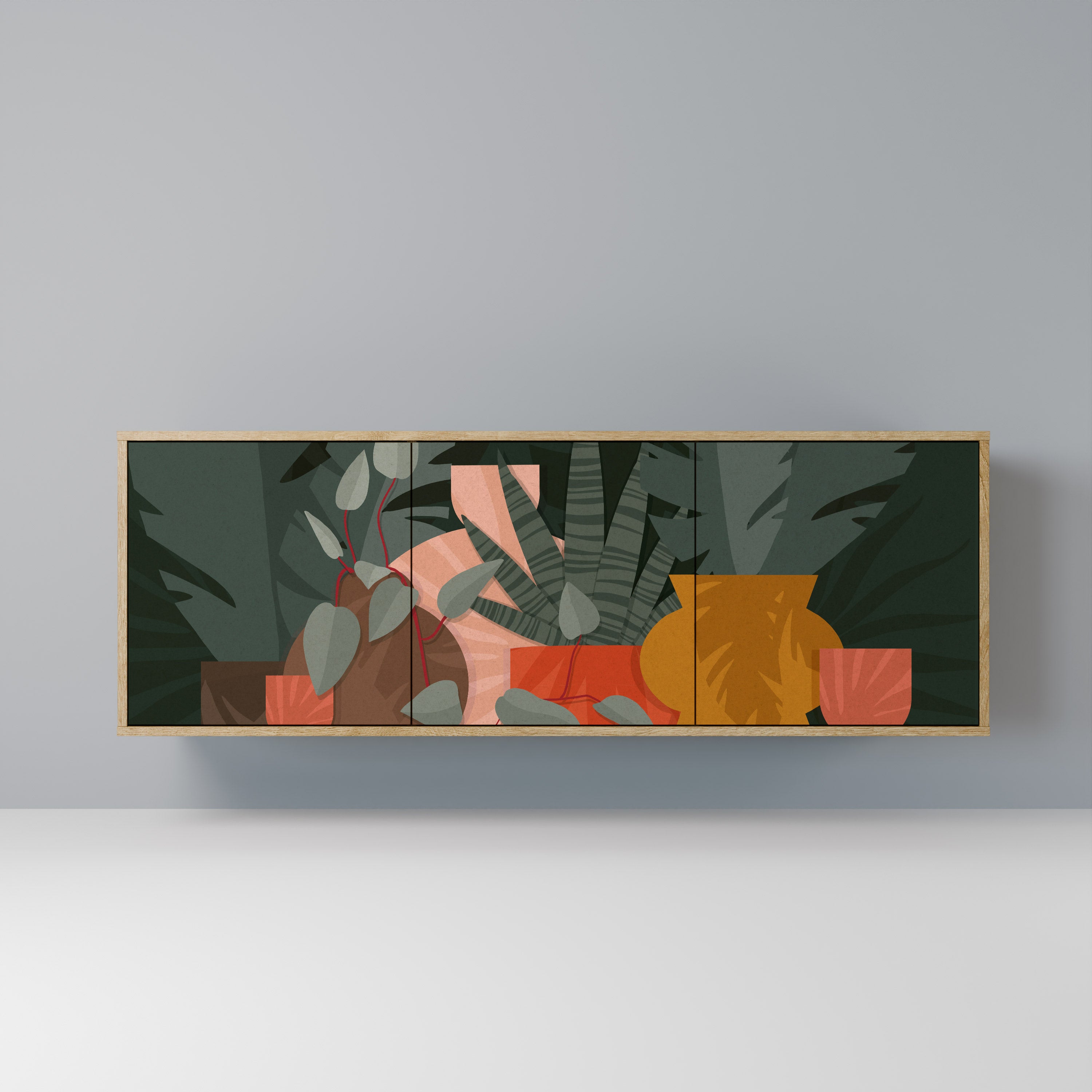 TROPICAL COMPOSITION Aparador de 3 Portas em Efeito Carvalho