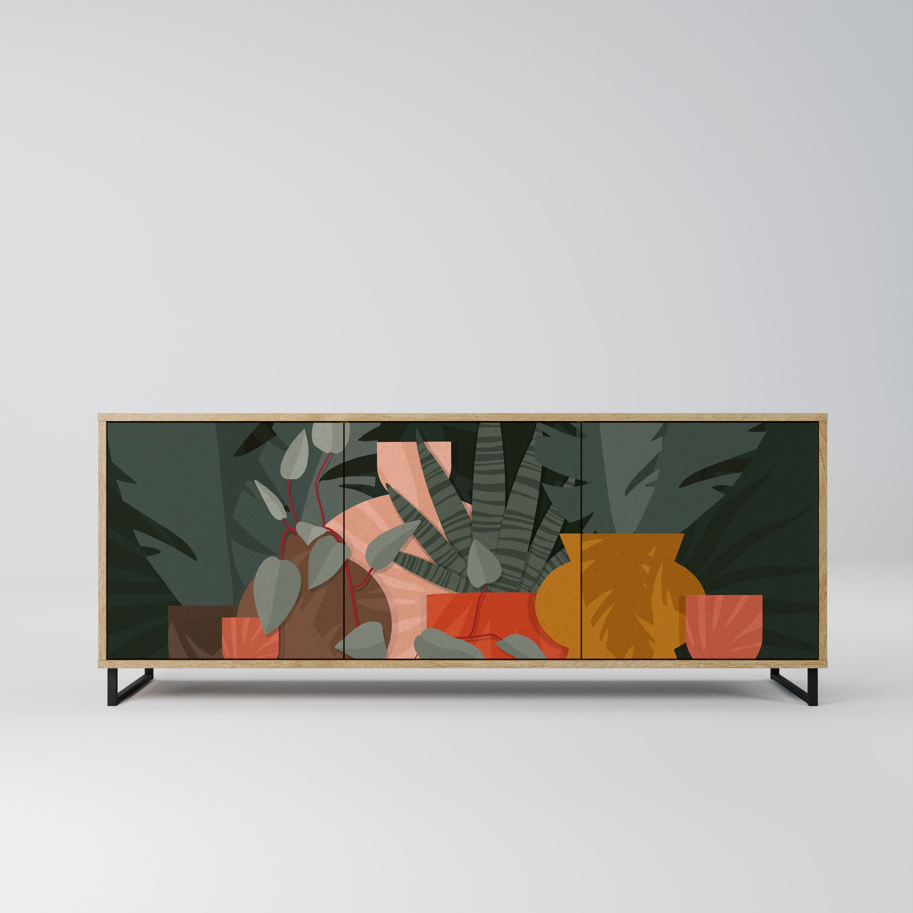 TROPICAL COMPOSITION Aparador de 3 Portas em Efeito Carvalho