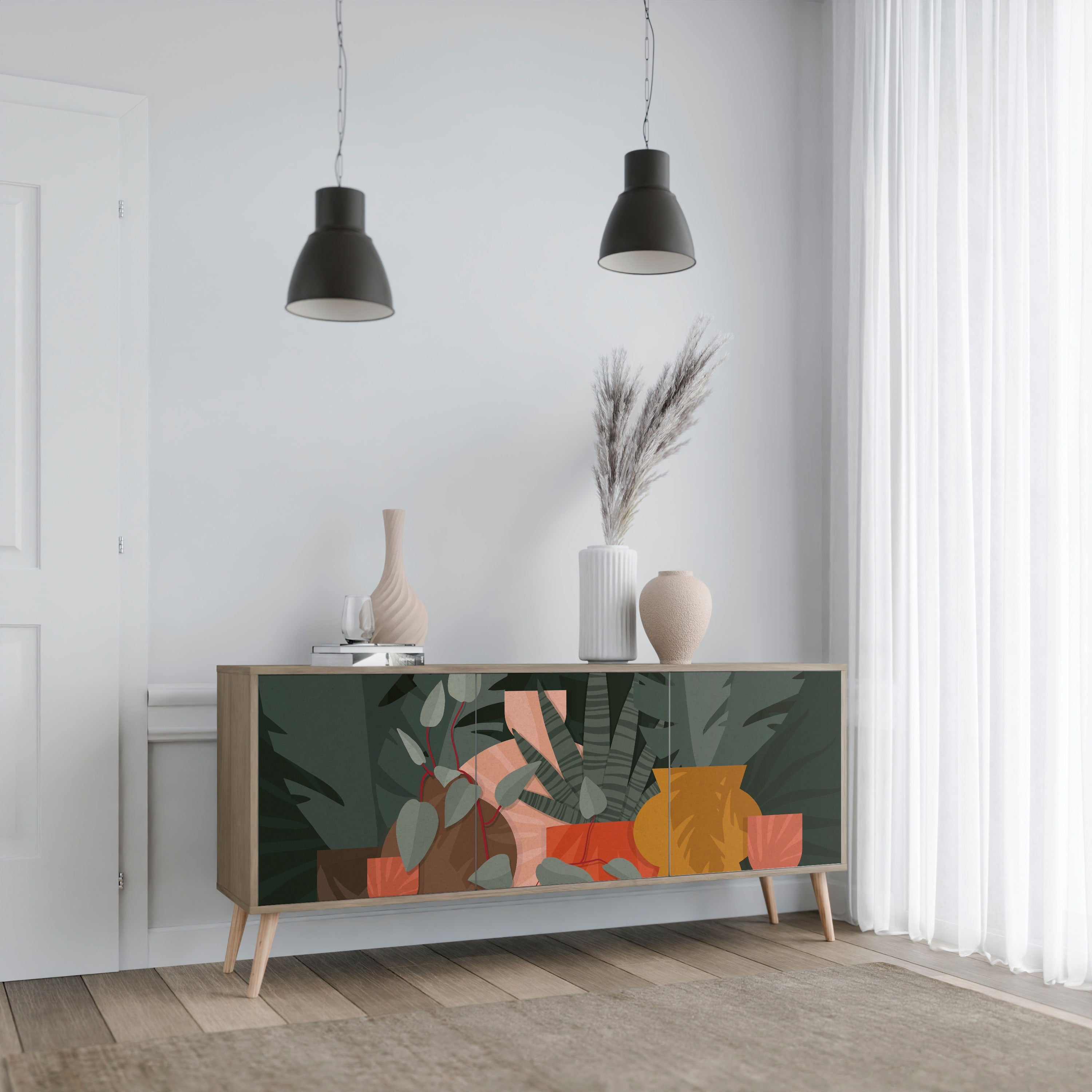 TROPICAL COMPOSITION Aparador de 3 Portas em Efeito Carvalho