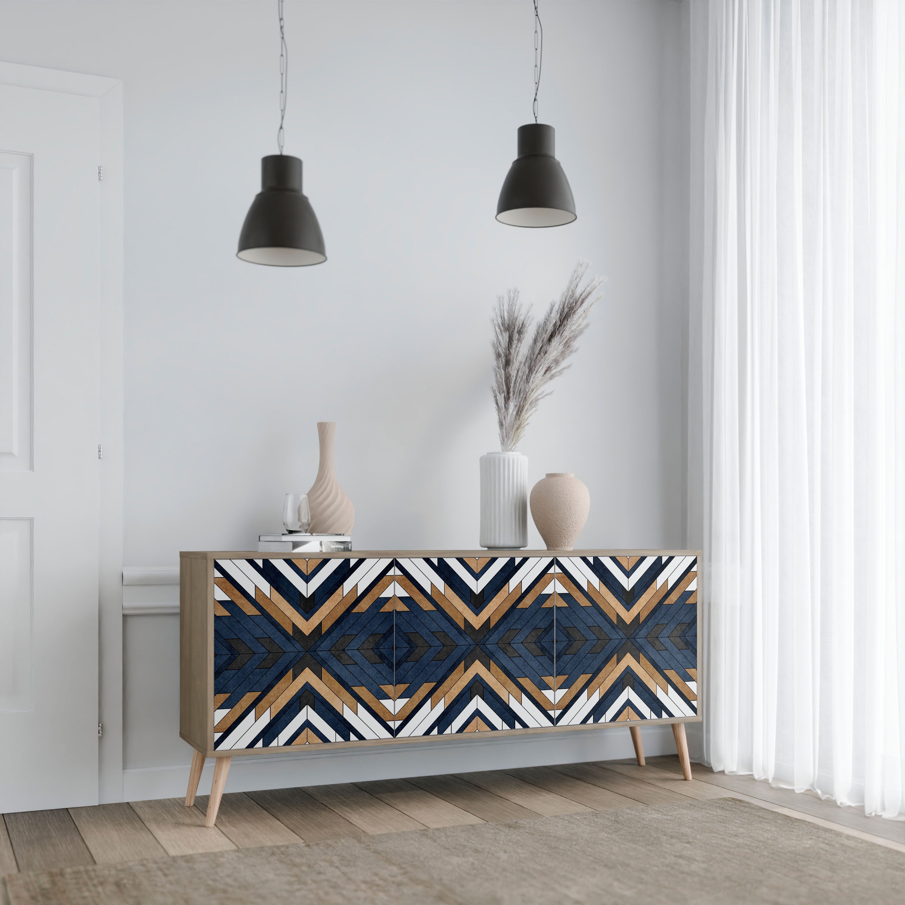 ARTFUL GEOMETRY Aparador de 3 Portas em Efeito Carvalho