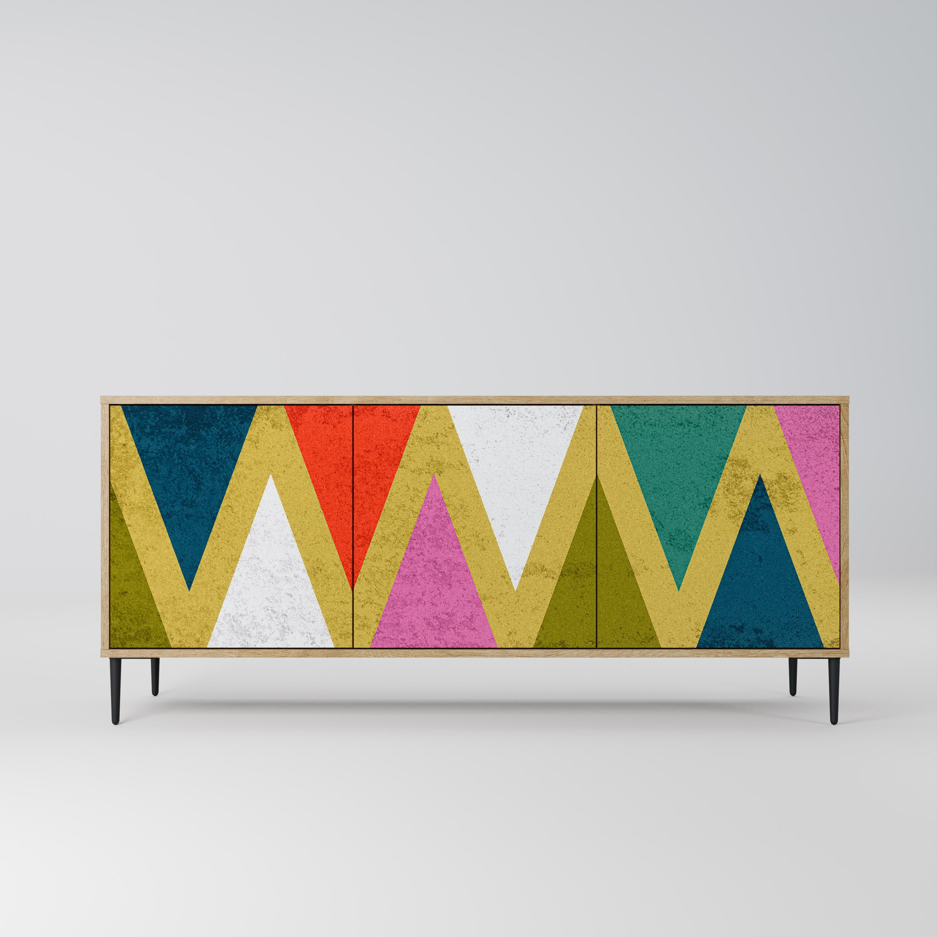 COLORFUL TRIANGLES Aparador de 3 Portas em Efeito Carvalho