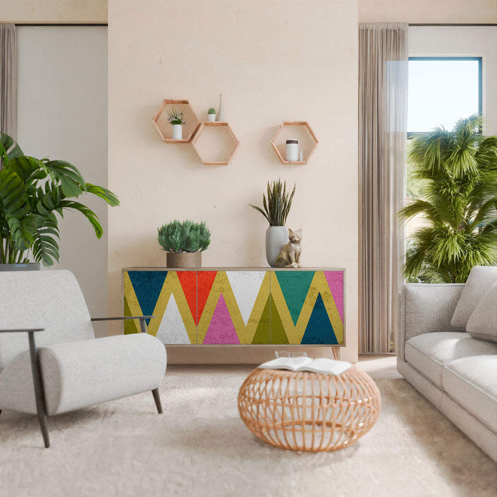 COLORFUL TRIANGLES Aparador de 3 Portas em Efeito Carvalho