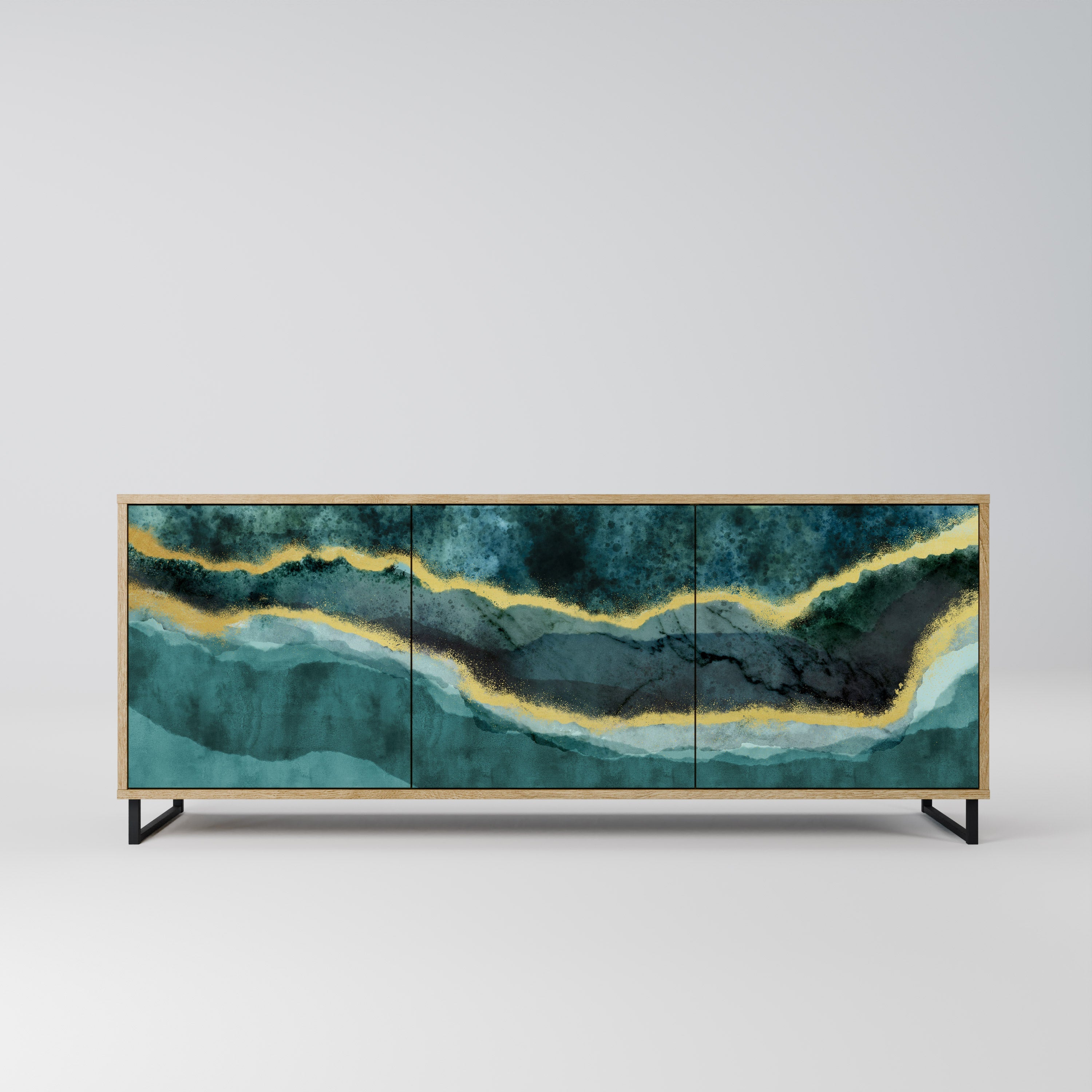 GOLDRUSH ODYSSEY Aparador de 3 Portas em Efeito Carvalho