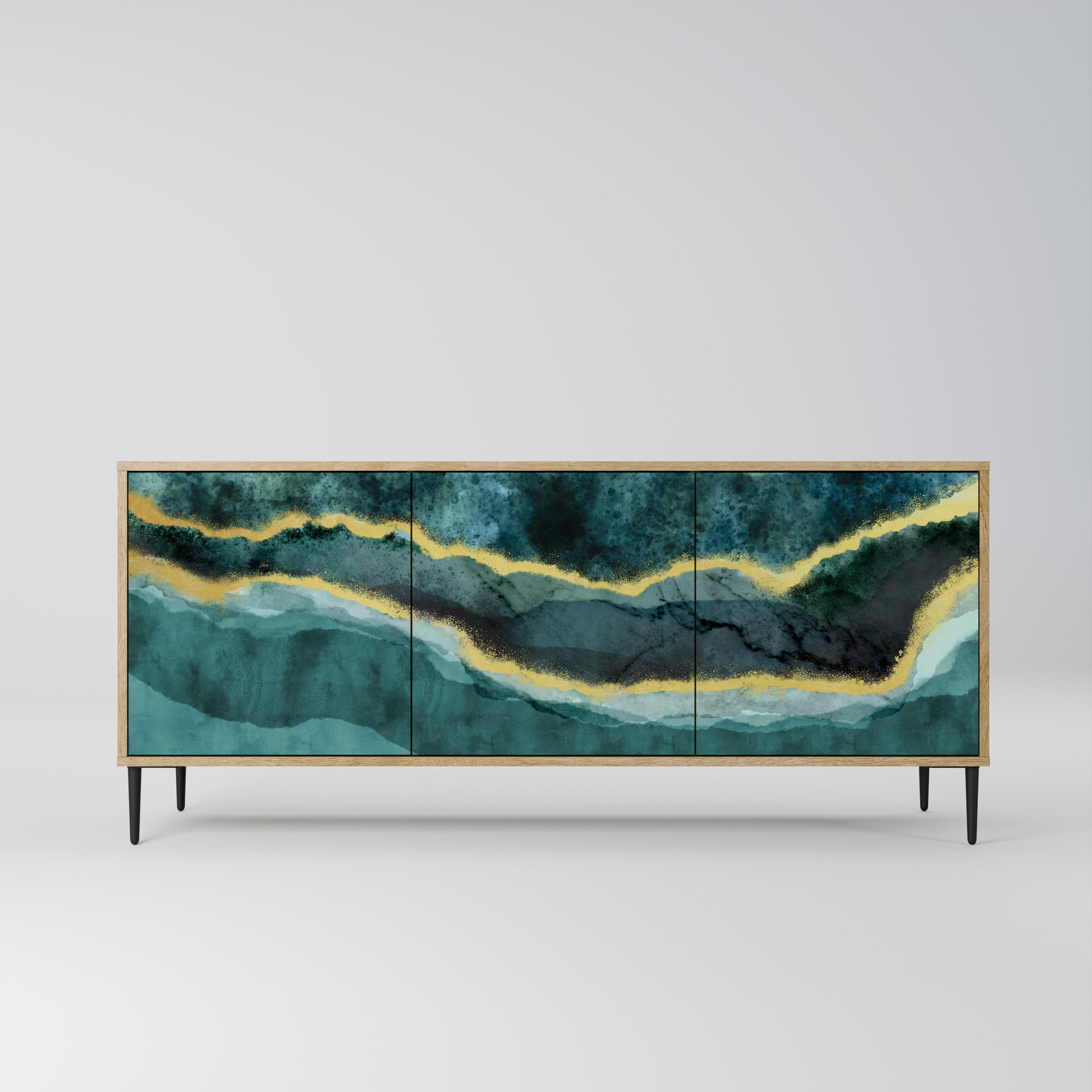 GOLDRUSH ODYSSEY Aparador de 3 Portas em Efeito Carvalho