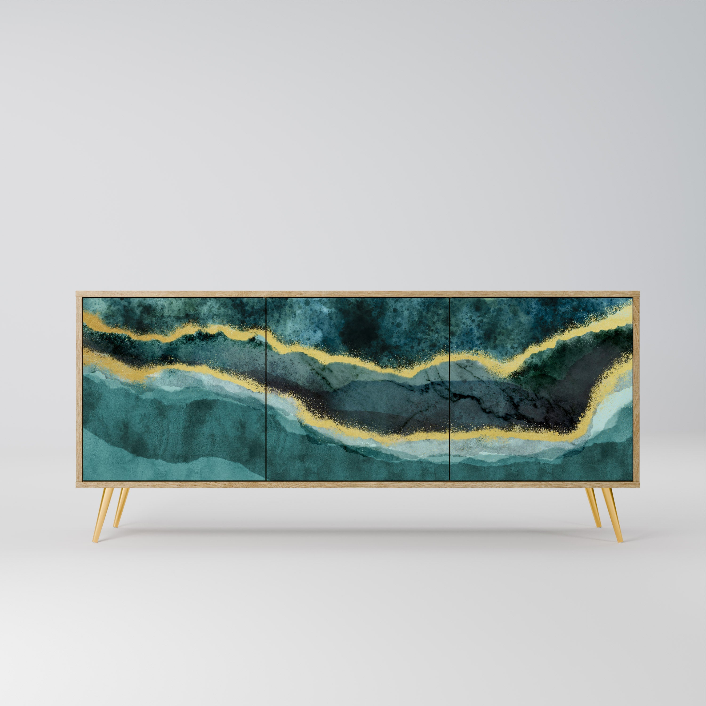 GOLDRUSH ODYSSEY Aparador de 3 Portas em Efeito Carvalho