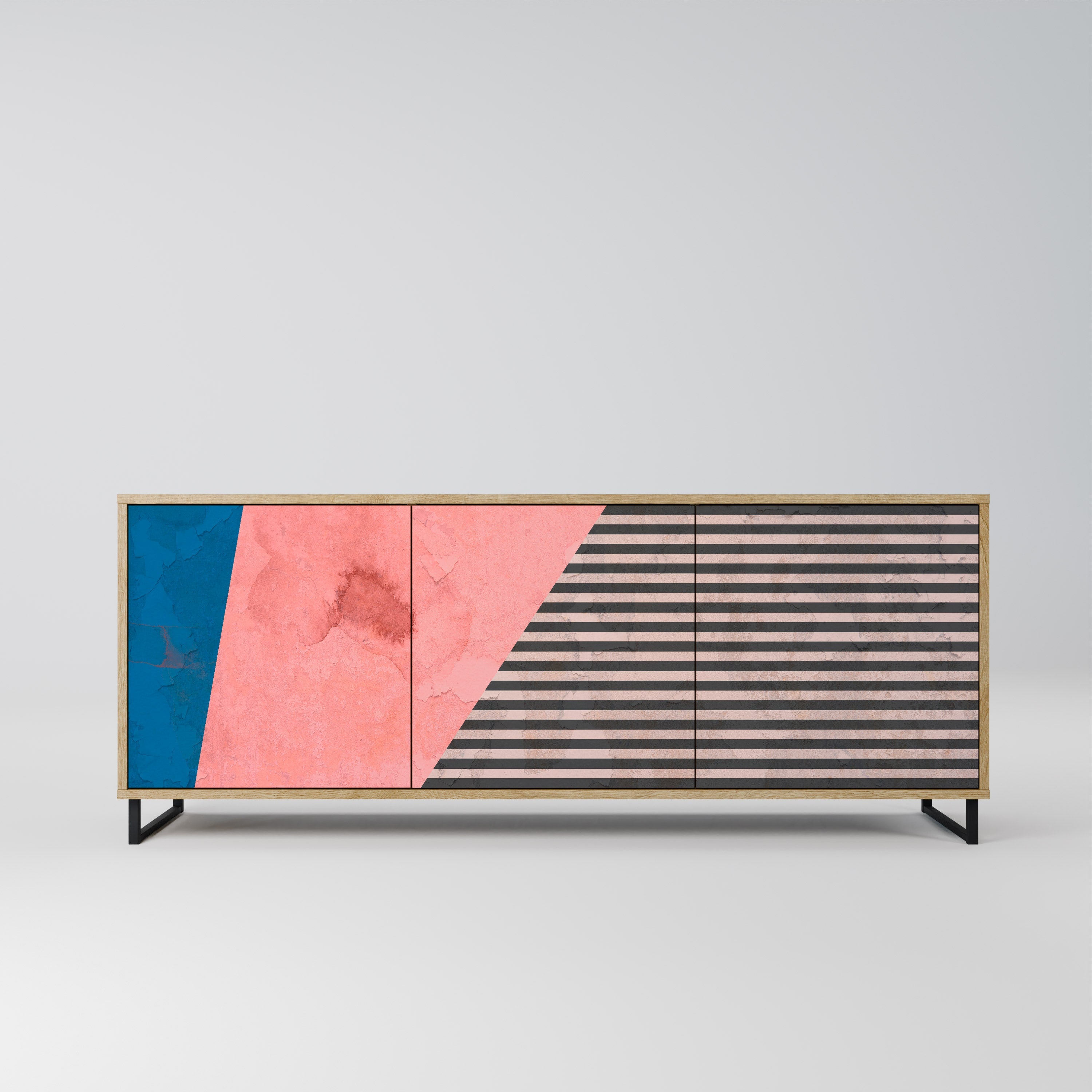 GLAMOROUS STRIPE Aparador de 3 Portas em Efeito Carvalho