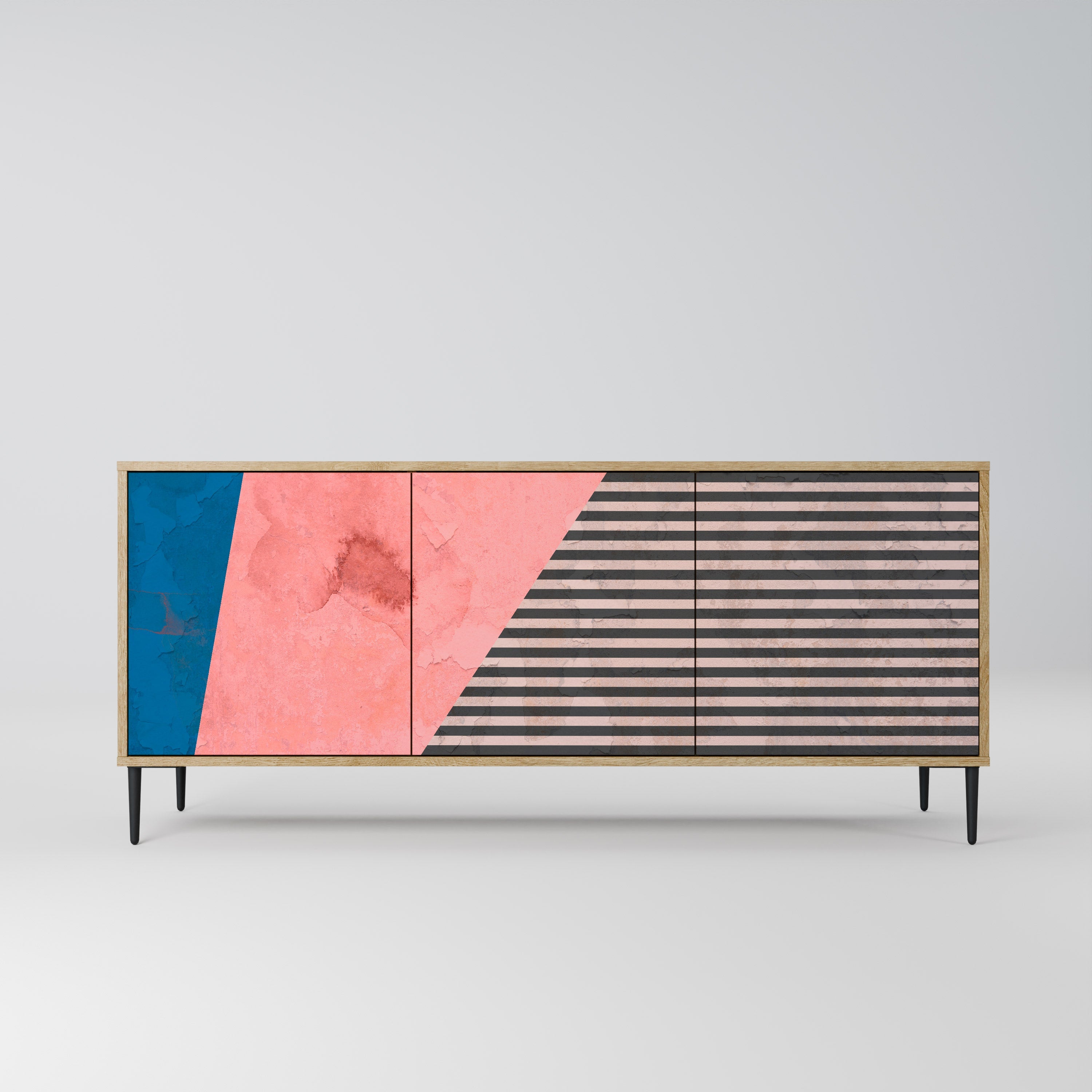 GLAMOROUS STRIPE Aparador de 3 Portas em Efeito Carvalho