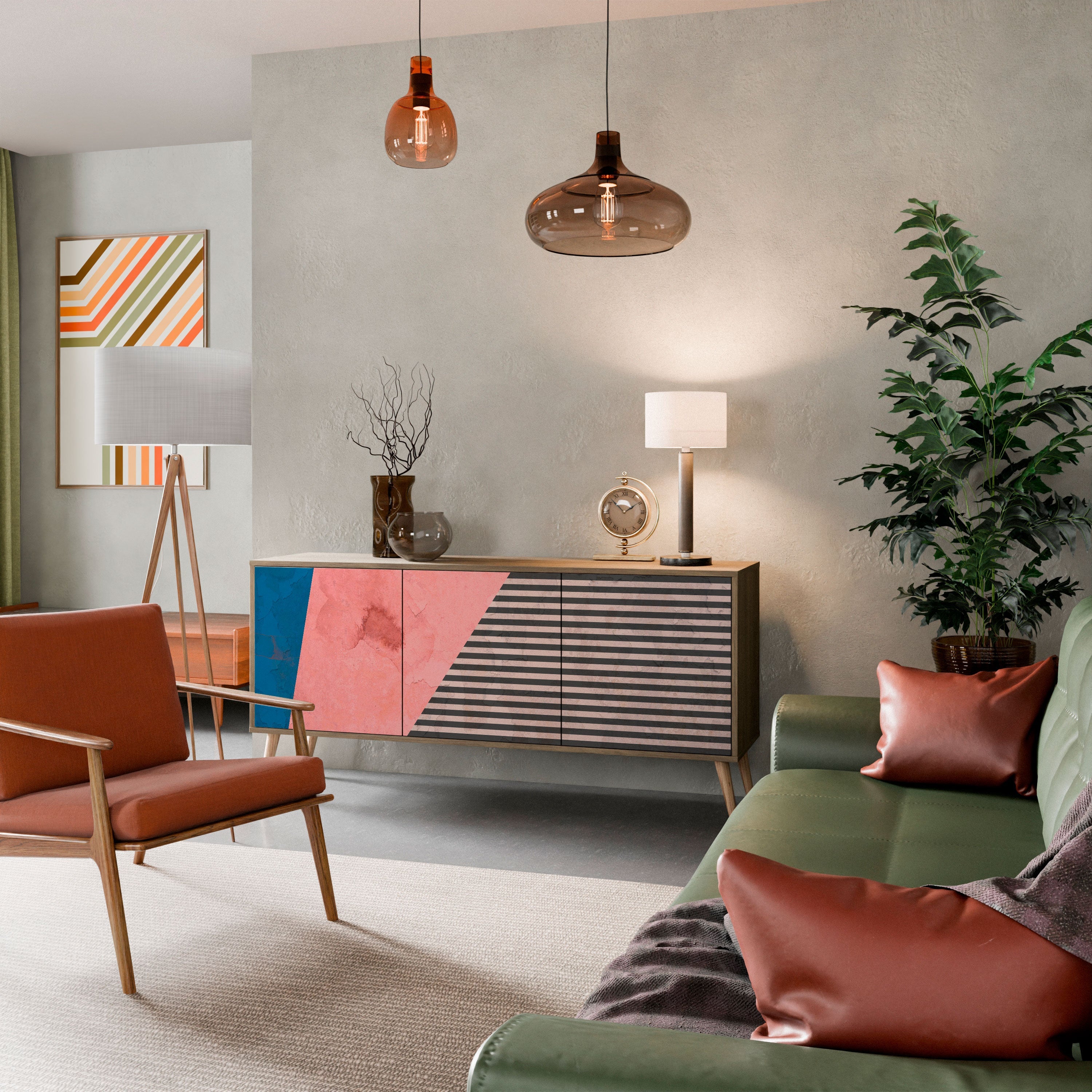 GLAMOROUS STRIPE Aparador de 3 Portas em Efeito Carvalho