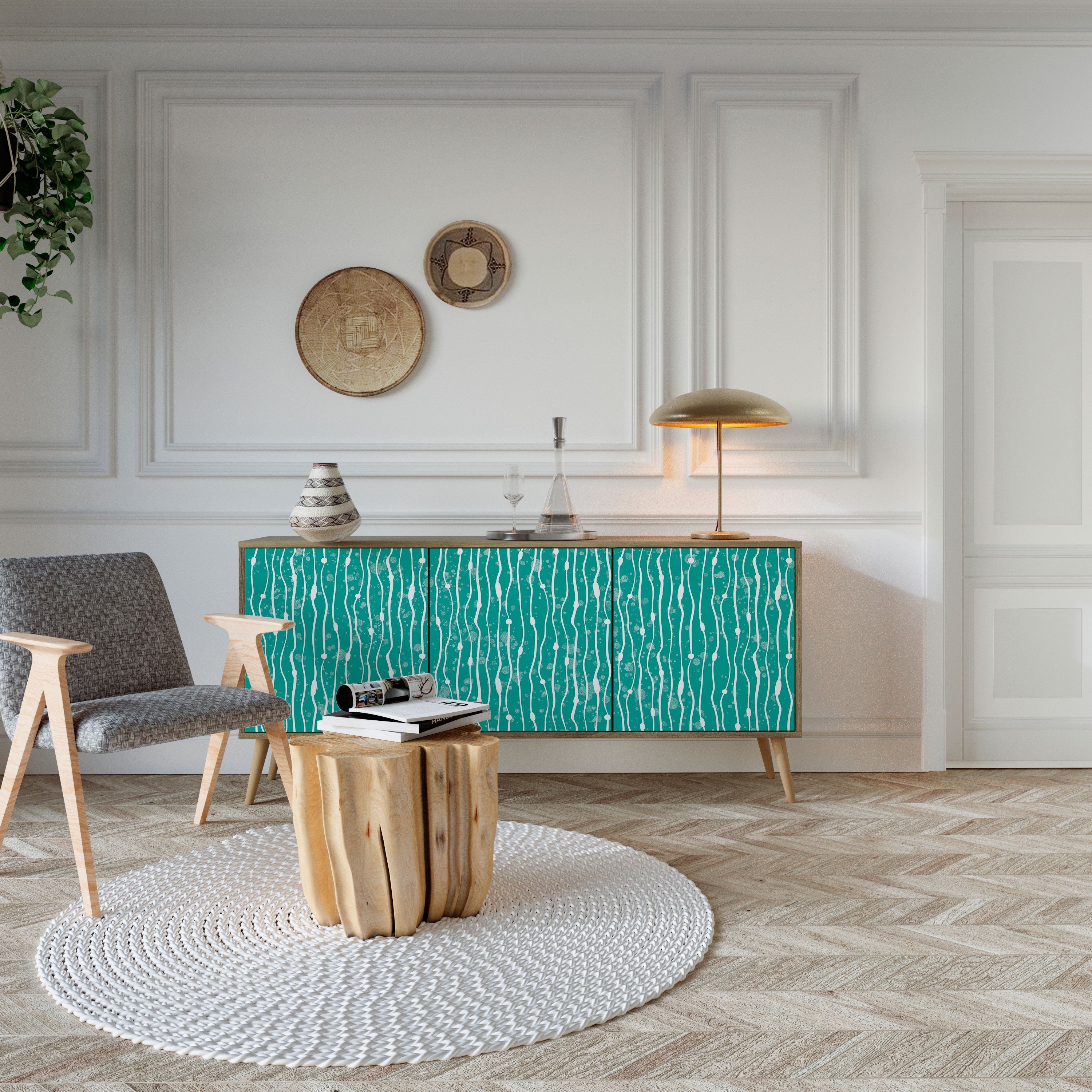 TURQUOISE RAIN Aparador de 3 Portas em Efeito Carvalho