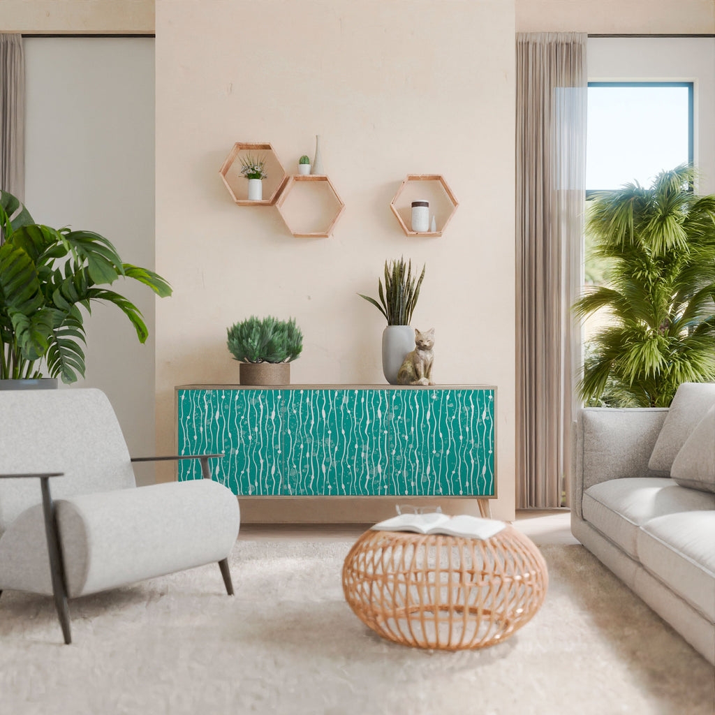 TURQUOISE RAIN Aparador de 3 Portas em Efeito Carvalho