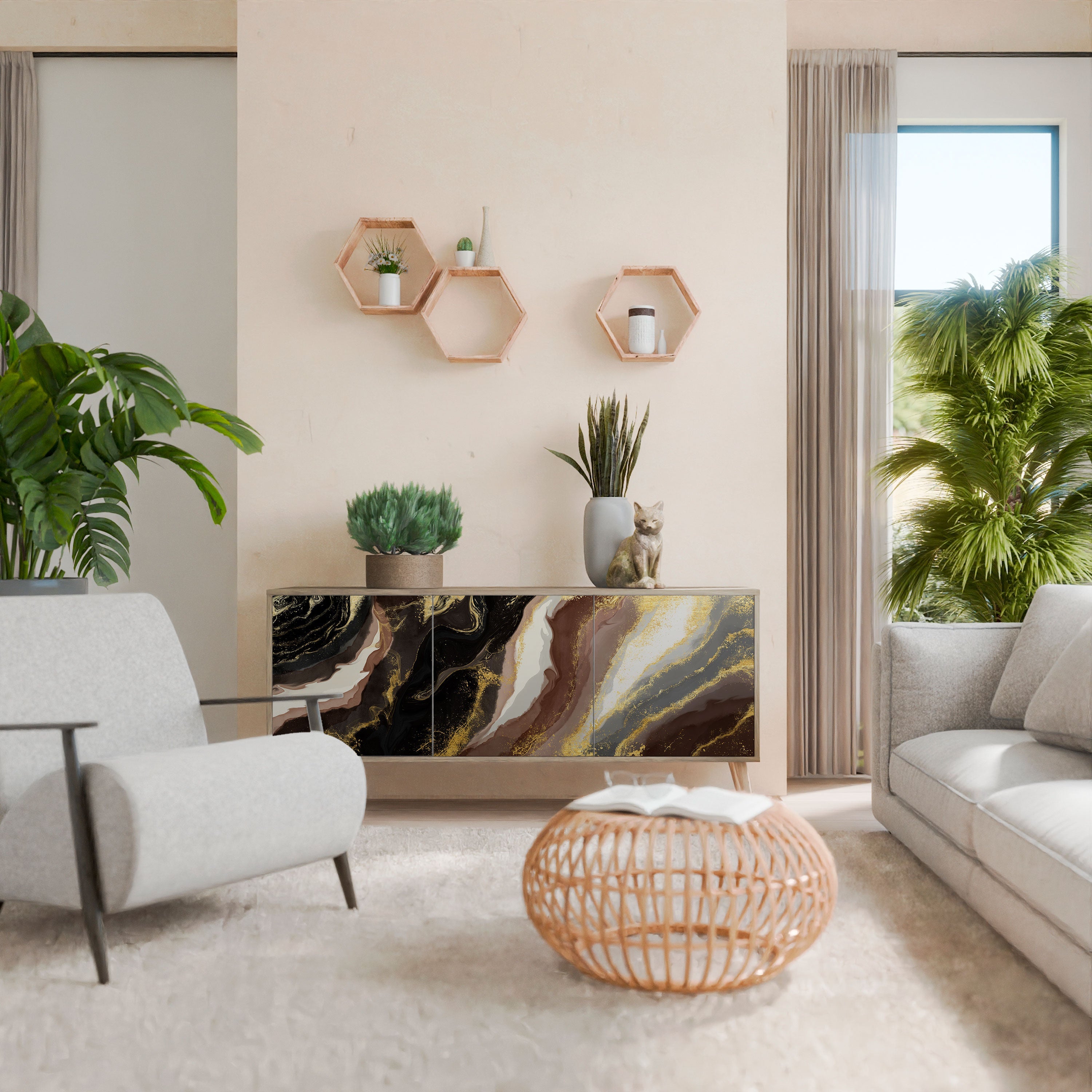 GOLD DUST Aparador de 3 Portas em Efeito Carvalho