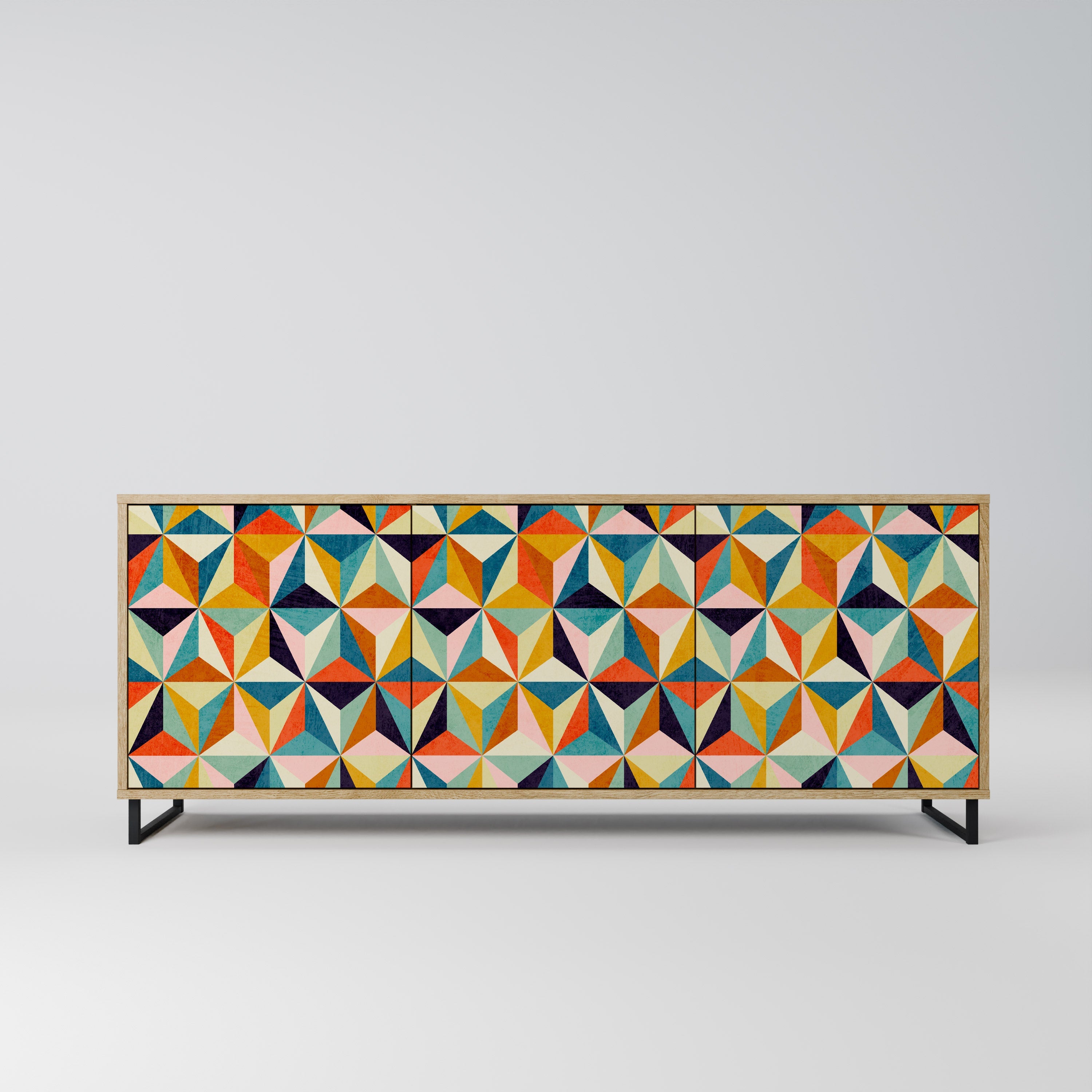 TESSELATE TREASURES Aparador de 3 Portas em Efeito Carvalho