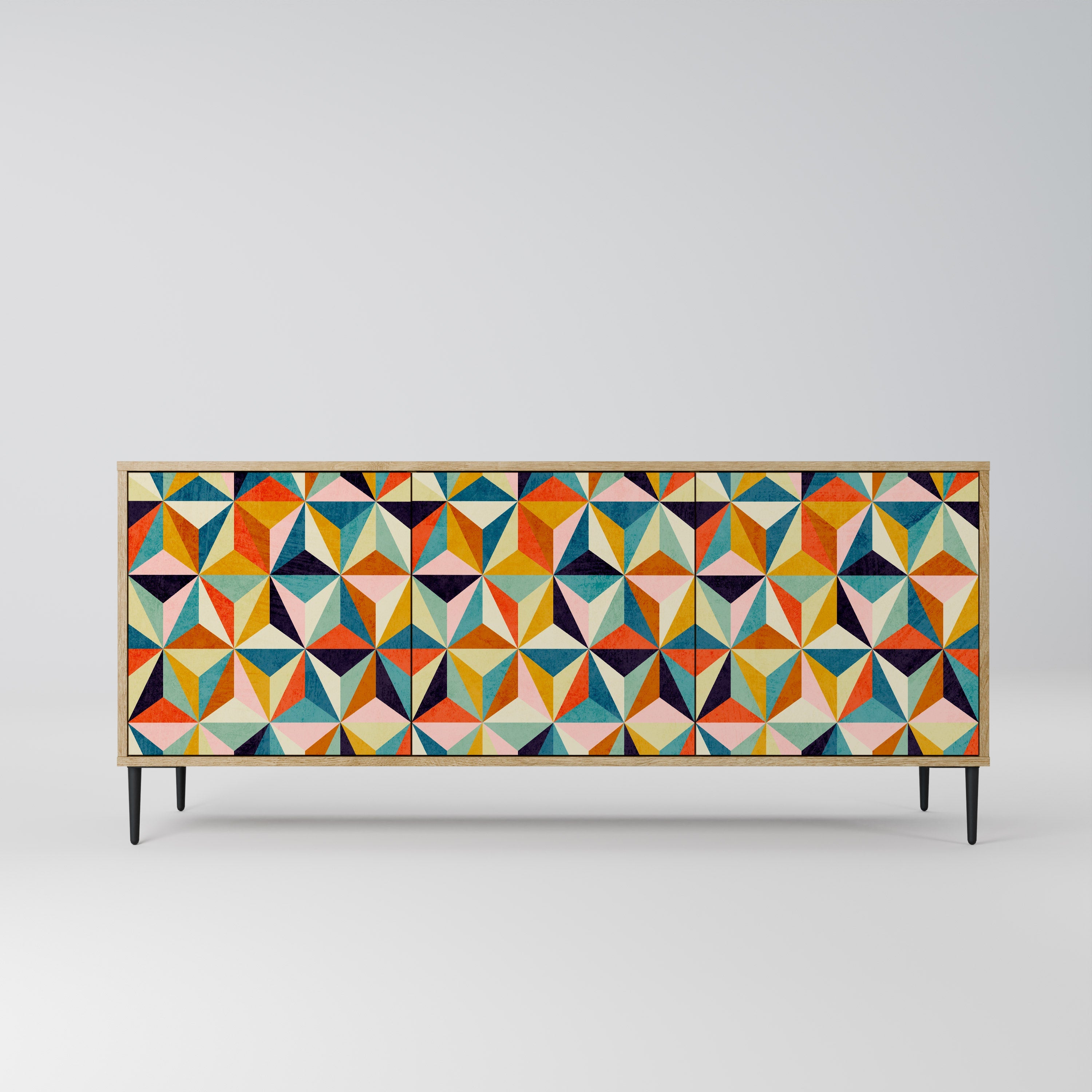 TESSELATE TREASURES Aparador de 3 Portas em Efeito Carvalho