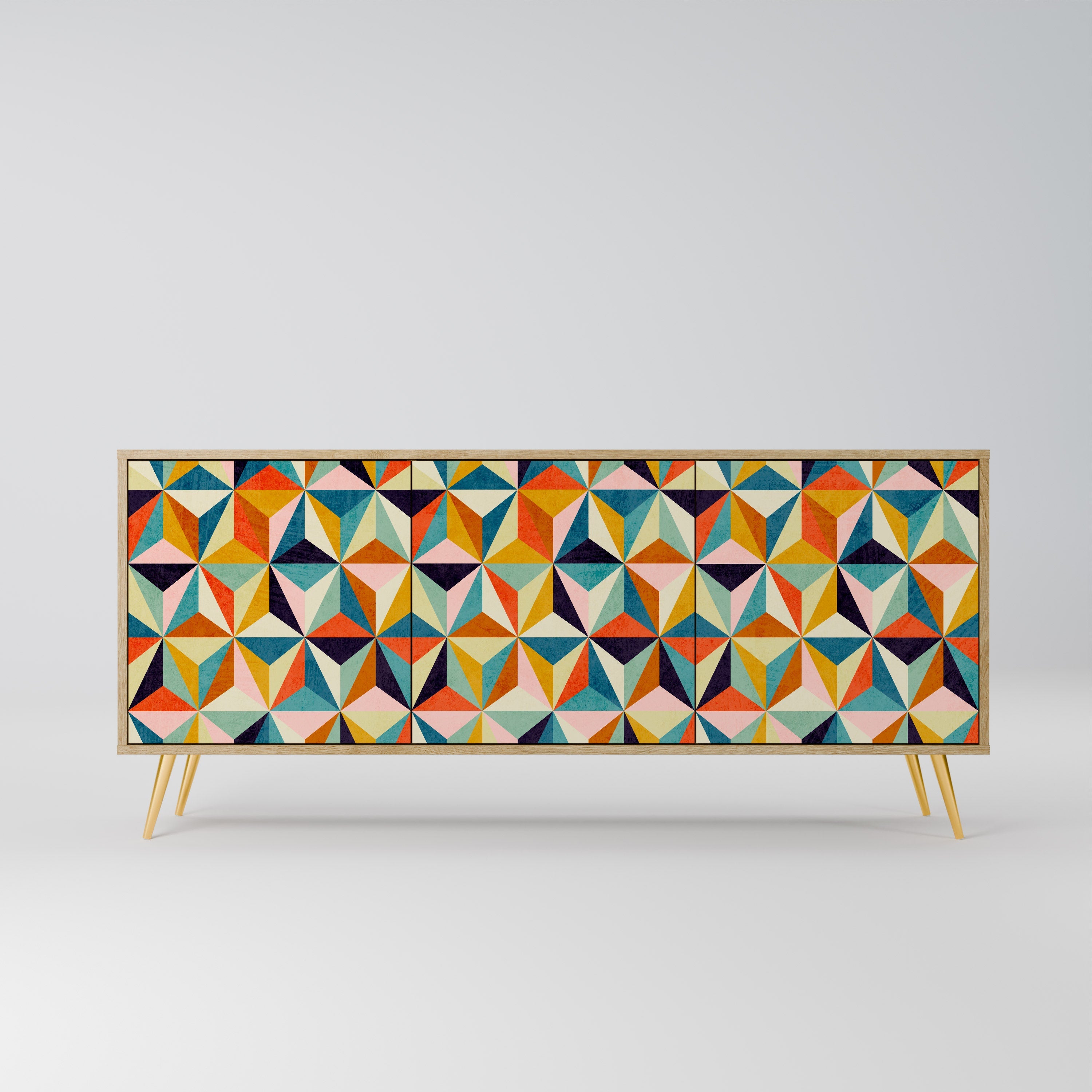 TESSELATE TREASURES Aparador de 3 Portas em Efeito Carvalho