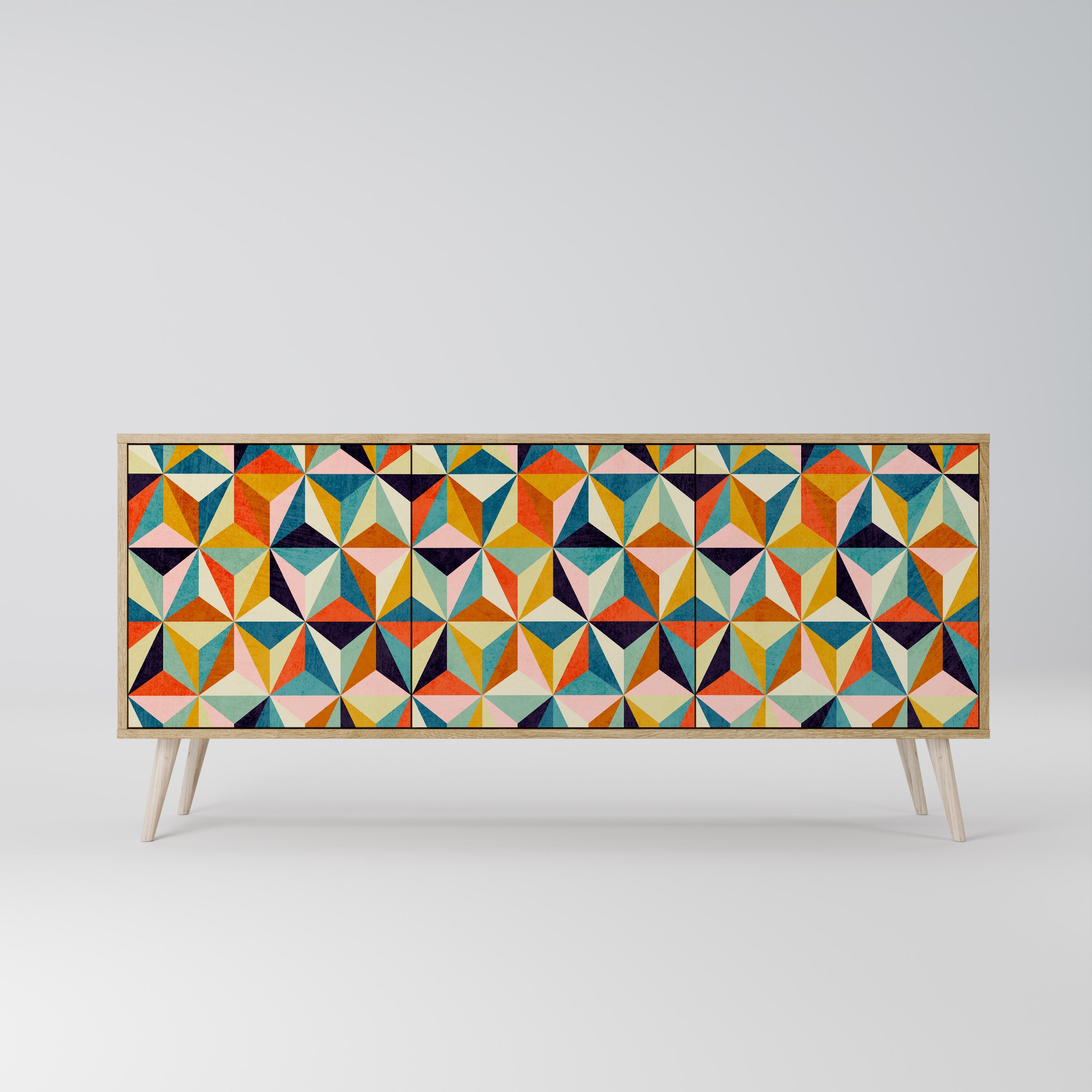 TESSELATE TREASURES Aparador de 3 Portas em Efeito Carvalho