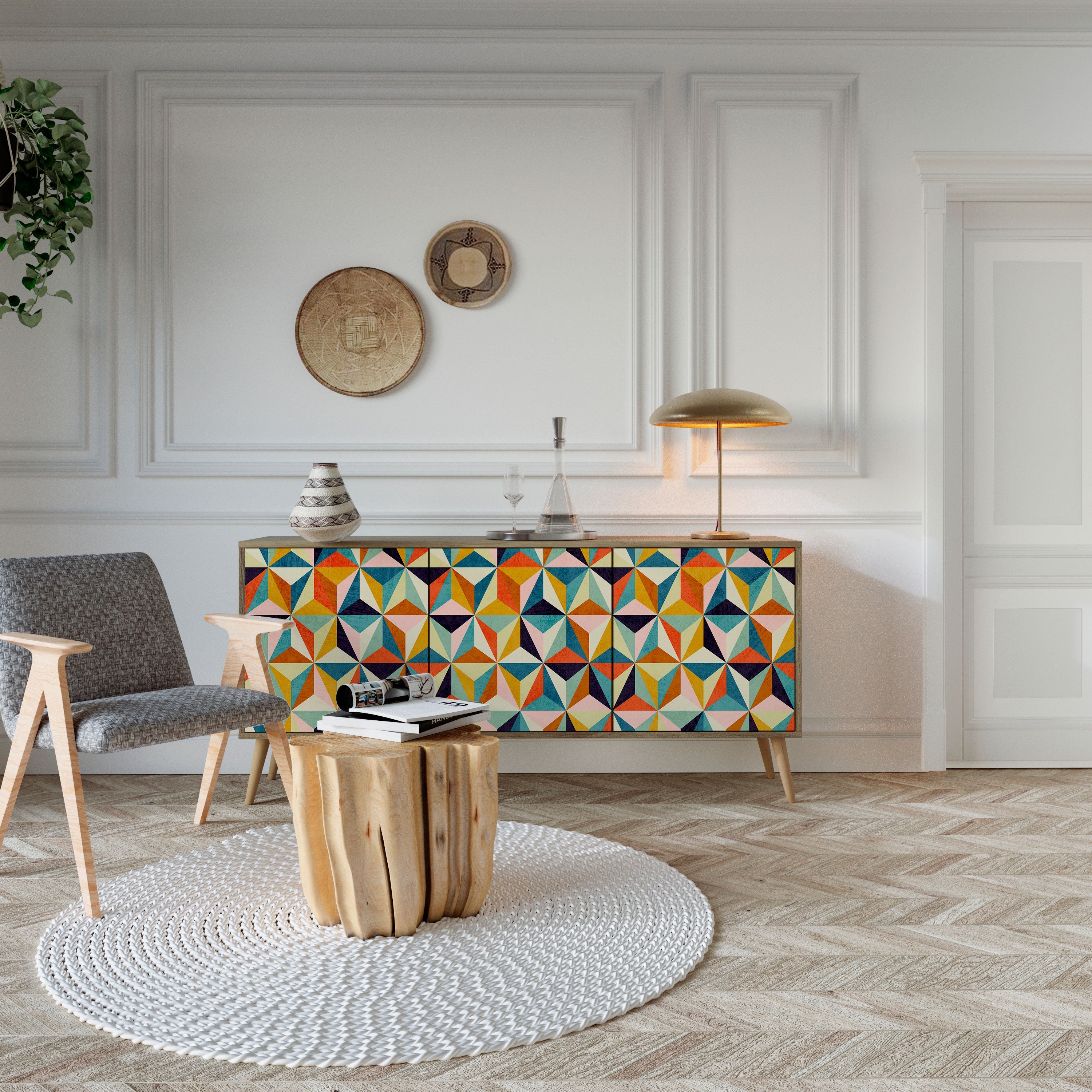 TESSELATE TREASURES Aparador de 3 Portas em Efeito Carvalho