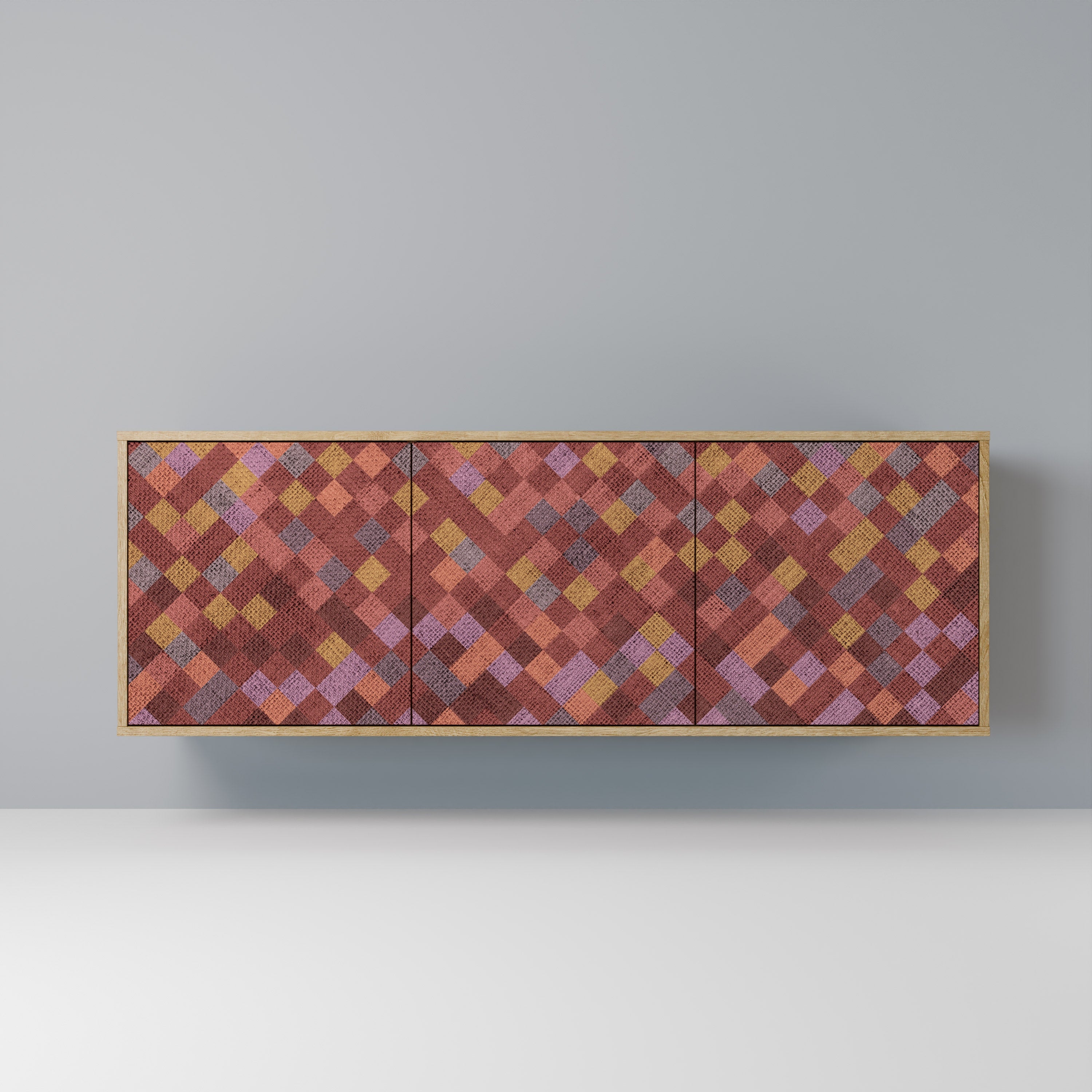 PAINTED SQUARES Aparador de 3 Portas em Efeito Carvalho