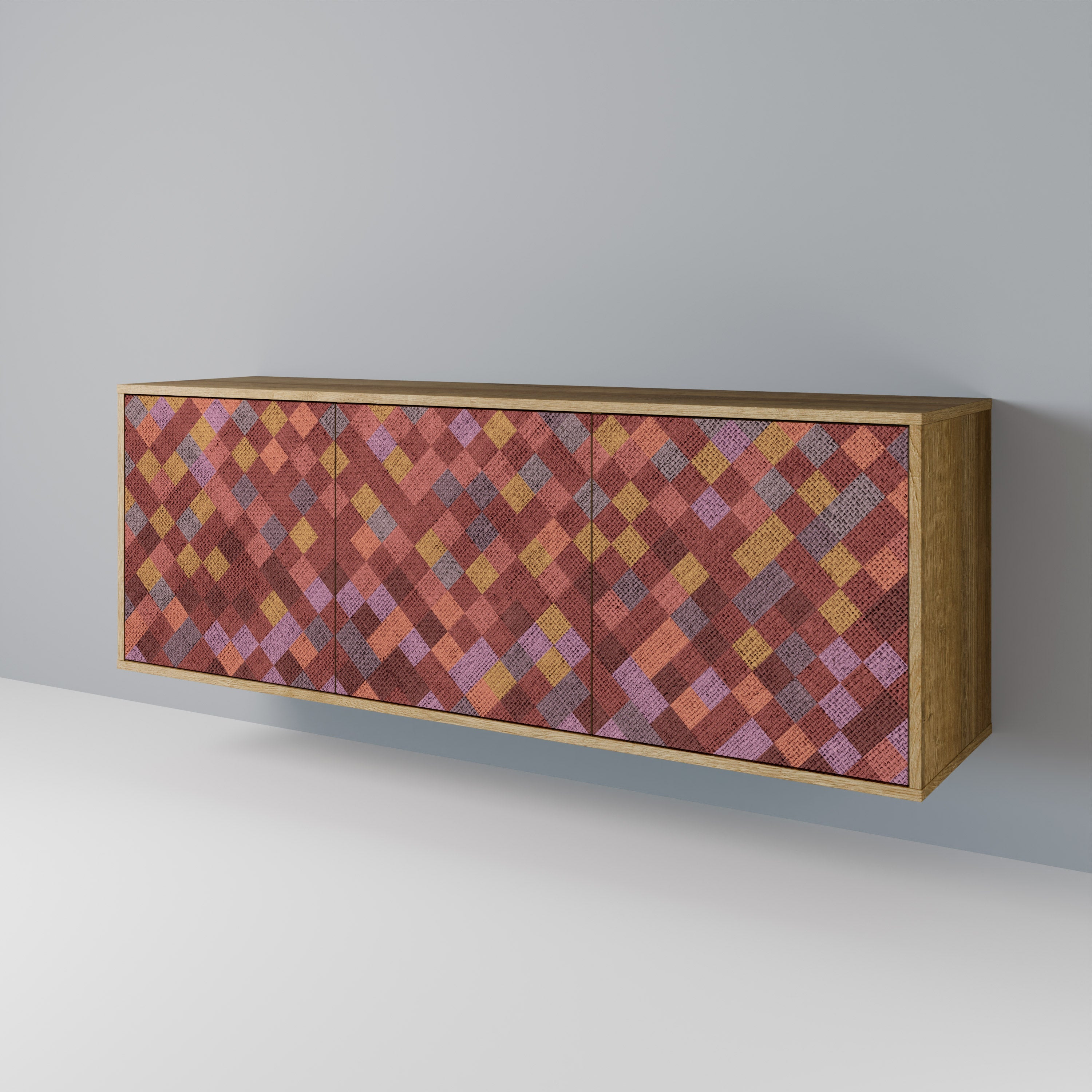 PAINTED SQUARES Aparador de 3 Portas em Efeito Carvalho