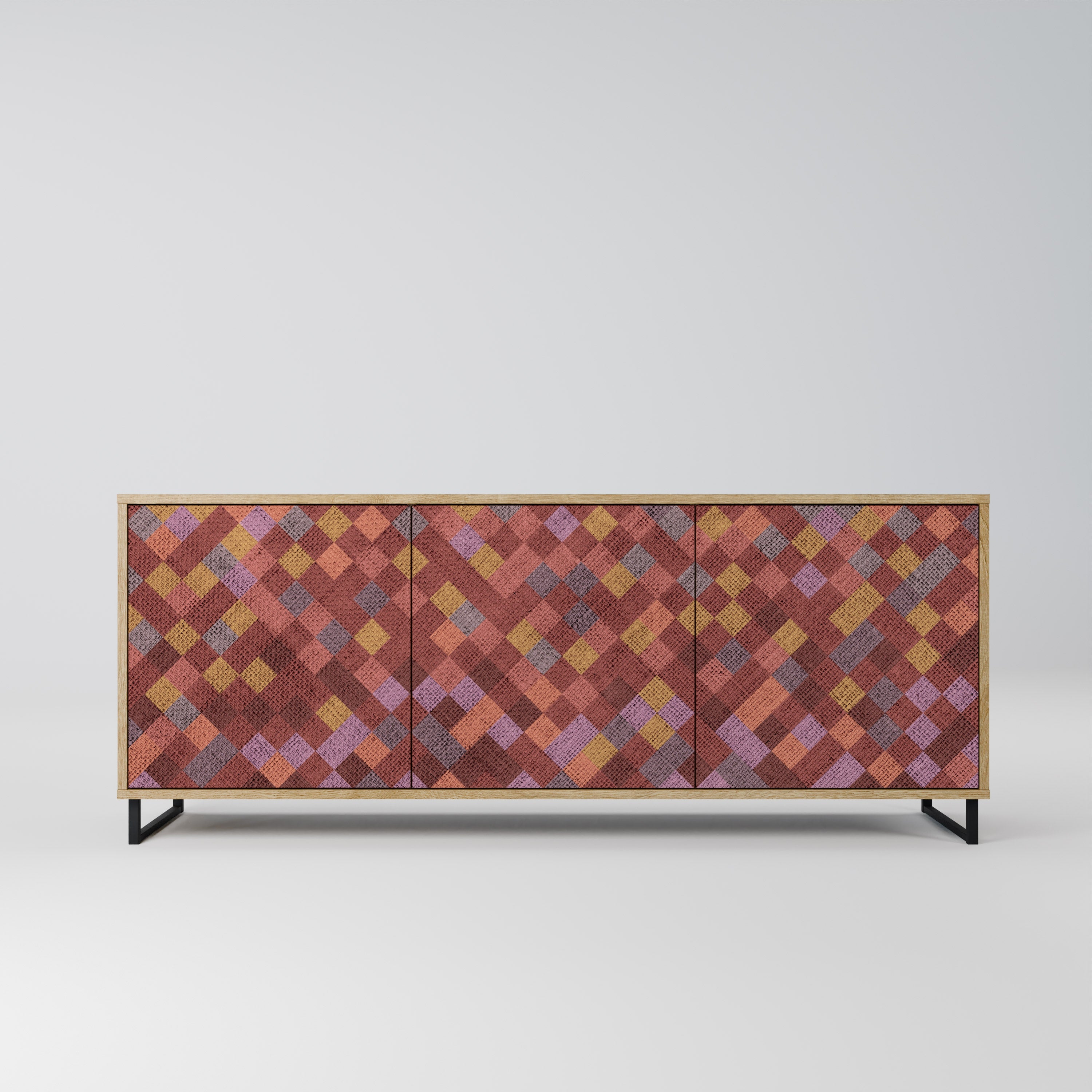 PAINTED SQUARES Aparador de 3 Portas em Efeito Carvalho