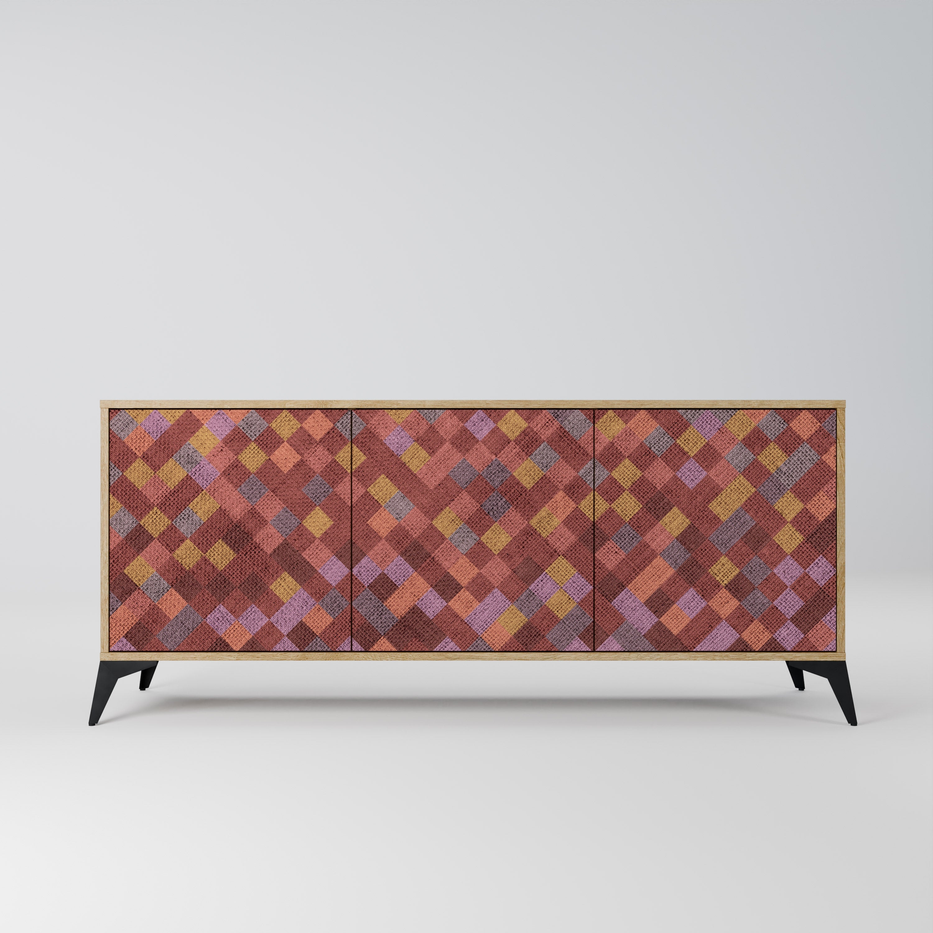 PAINTED SQUARES Aparador de 3 Portas em Efeito Carvalho