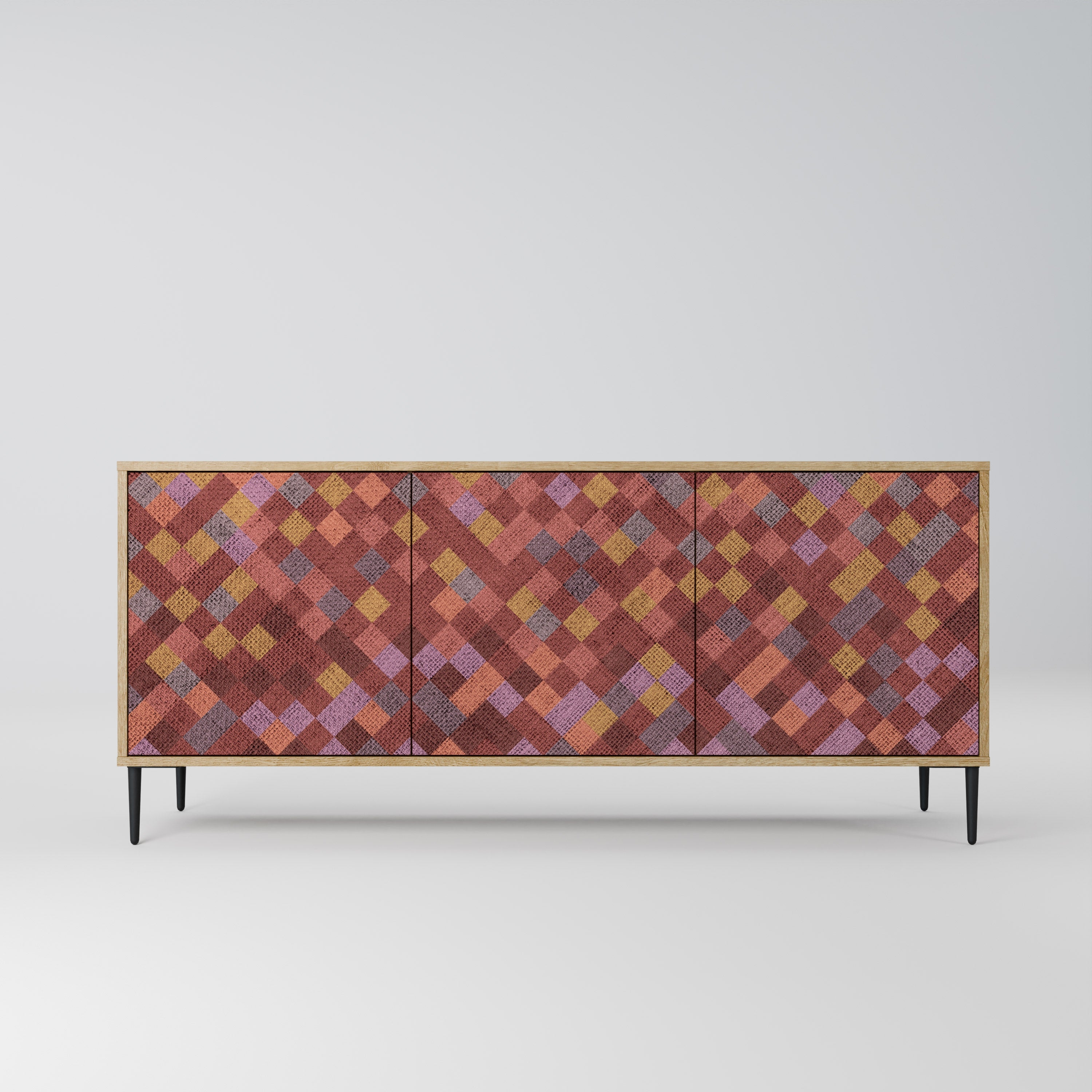 PAINTED SQUARES Aparador de 3 Portas em Efeito Carvalho