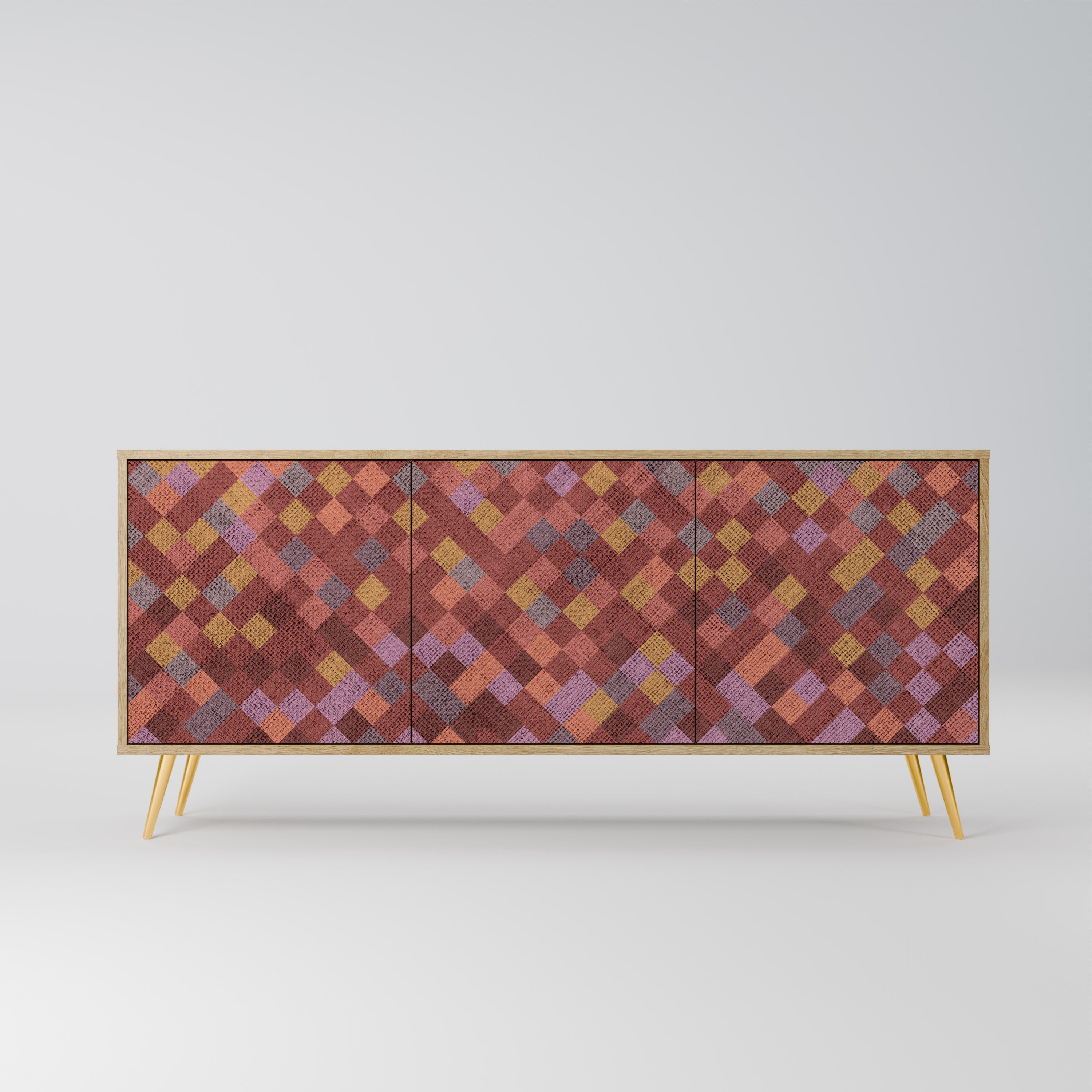 PAINTED SQUARES Aparador de 3 Portas em Efeito Carvalho