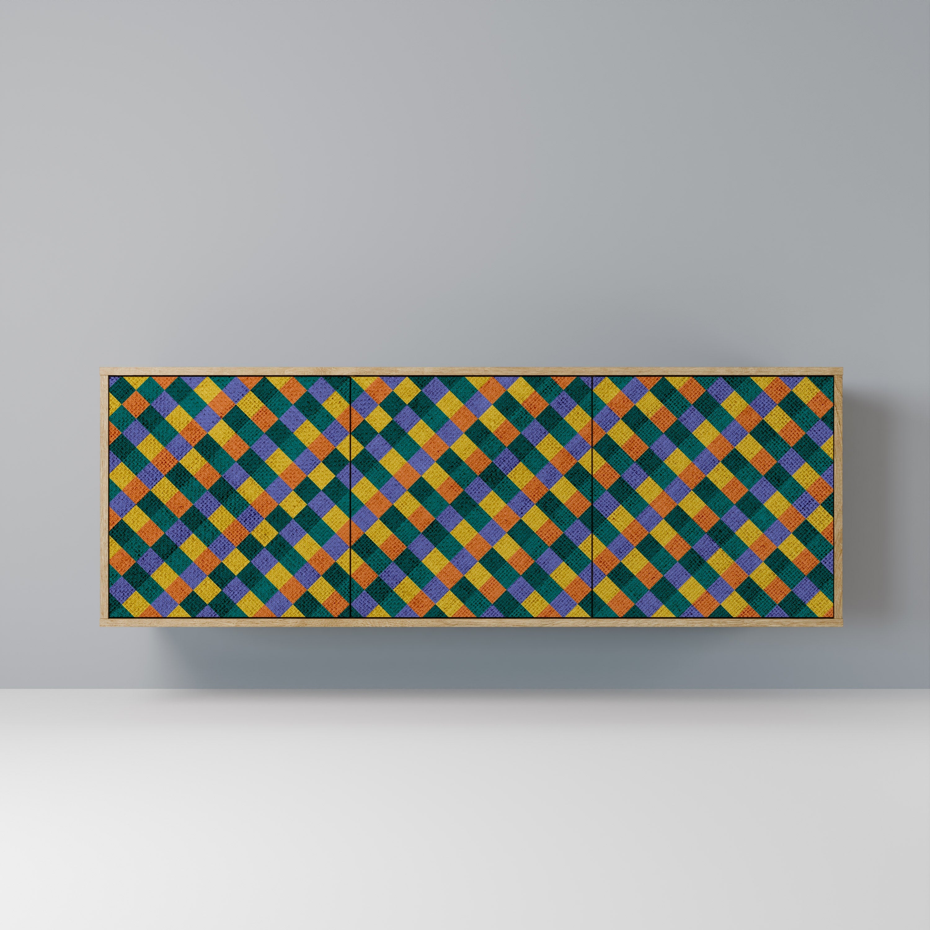 PAINTED SQUARES MIX Aparador de 3 Portas em Efeito Carvalho