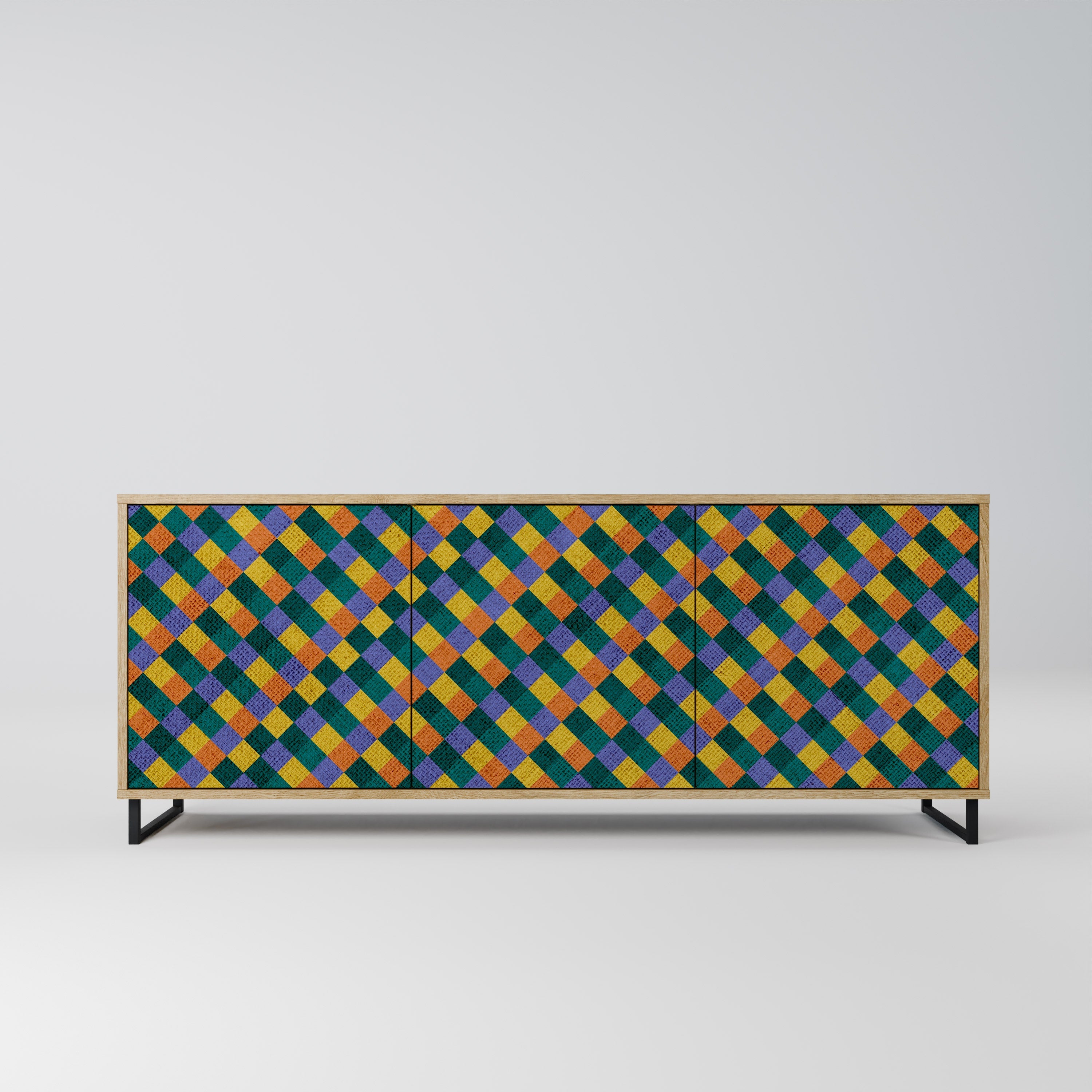 PAINTED SQUARES MIX Aparador de 3 Portas em Efeito Carvalho