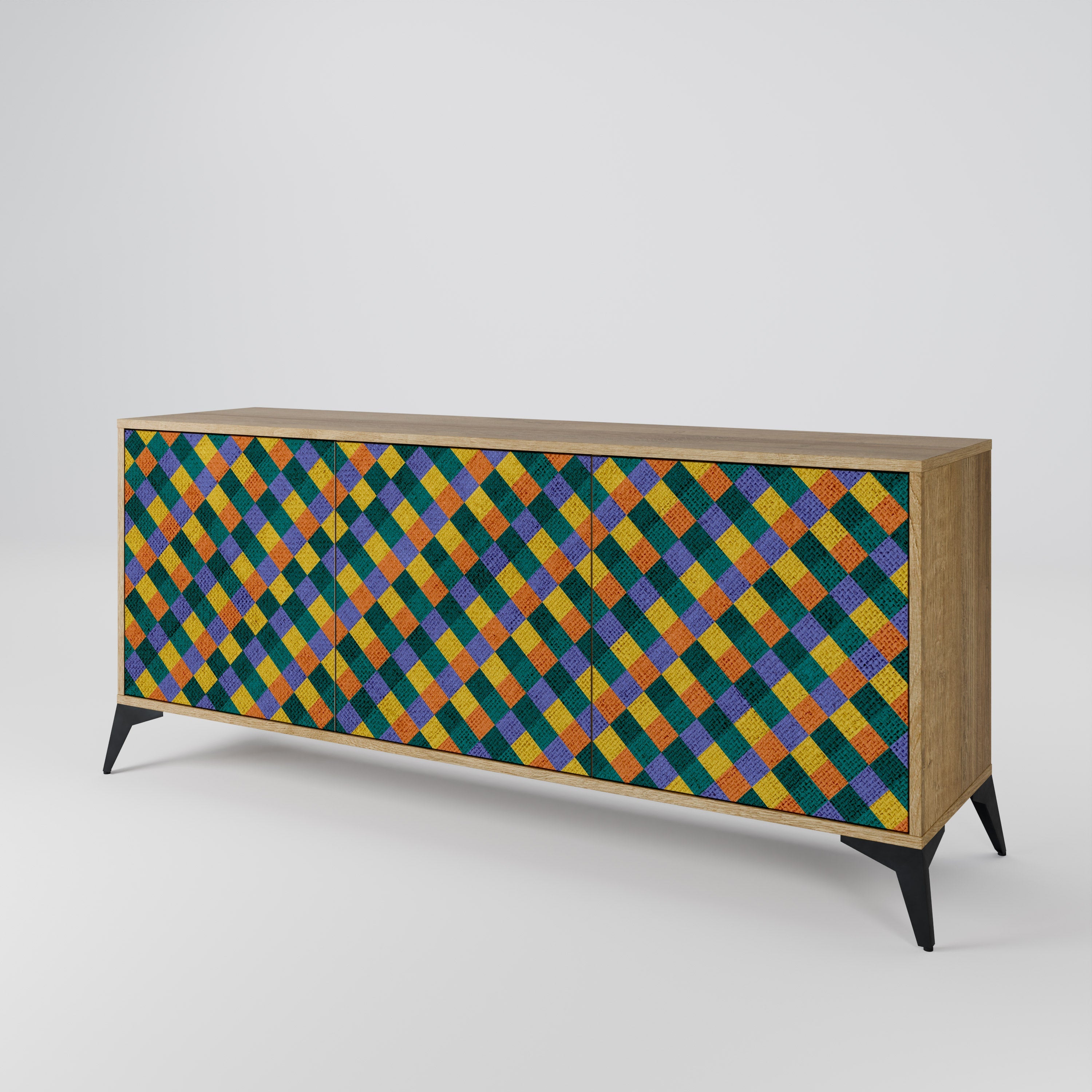 PAINTED SQUARES MIX 3-Door Sideboard in Oak Effect