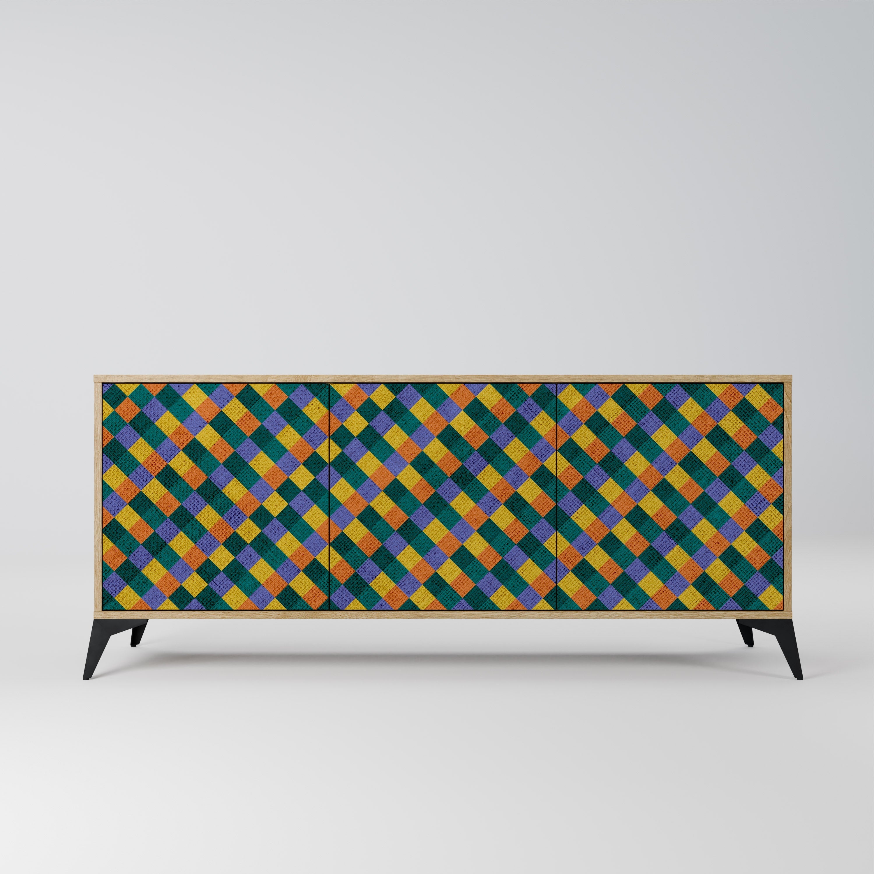 PAINTED SQUARES MIX Aparador de 3 Portas em Efeito Carvalho