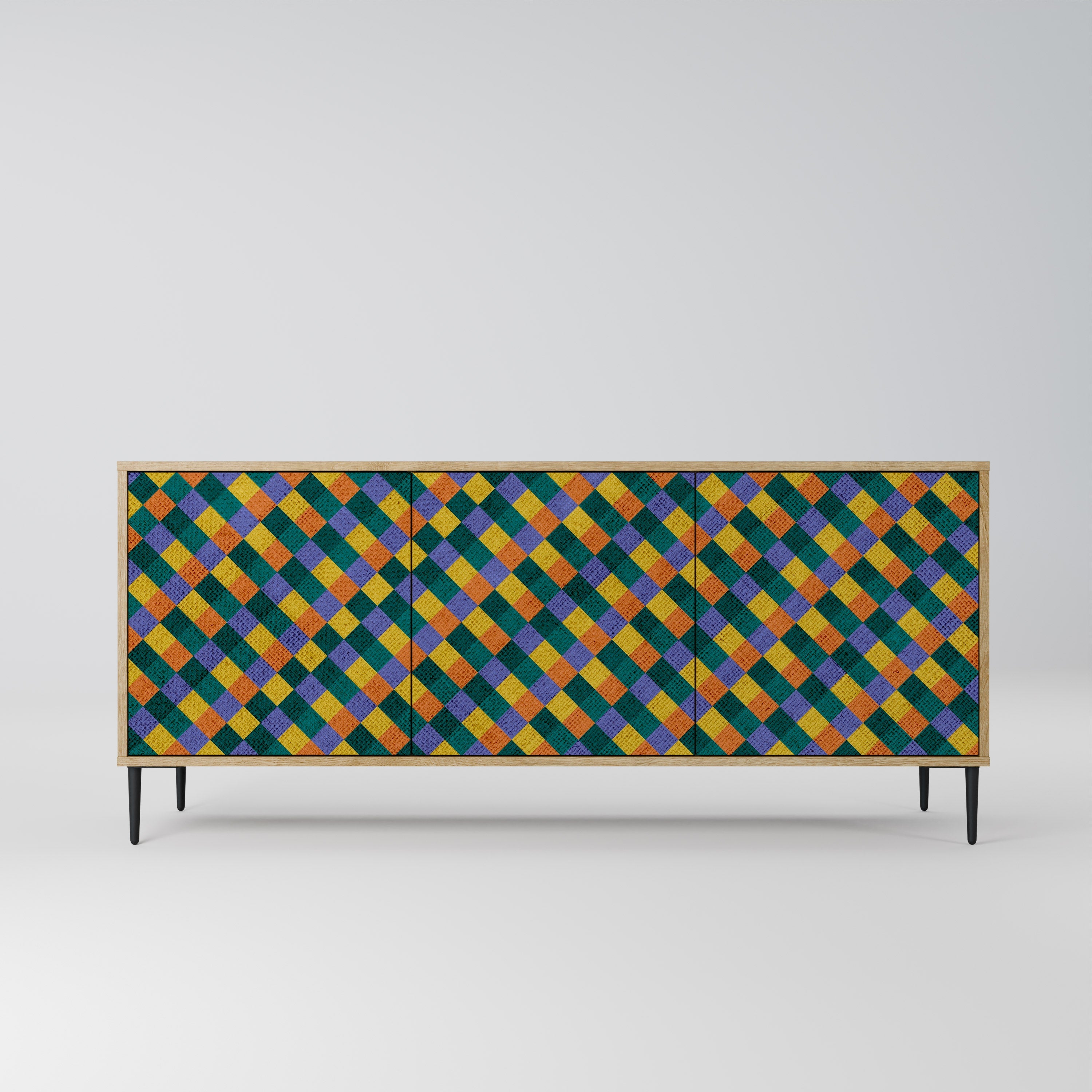 PAINTED SQUARES MIX Aparador de 3 Portas em Efeito Carvalho