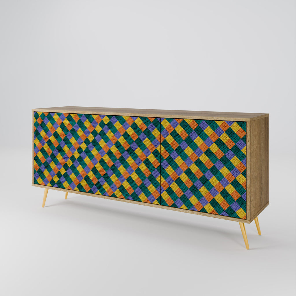 PAINTED SQUARES MIX 3-Door Sideboard in Oak Effect