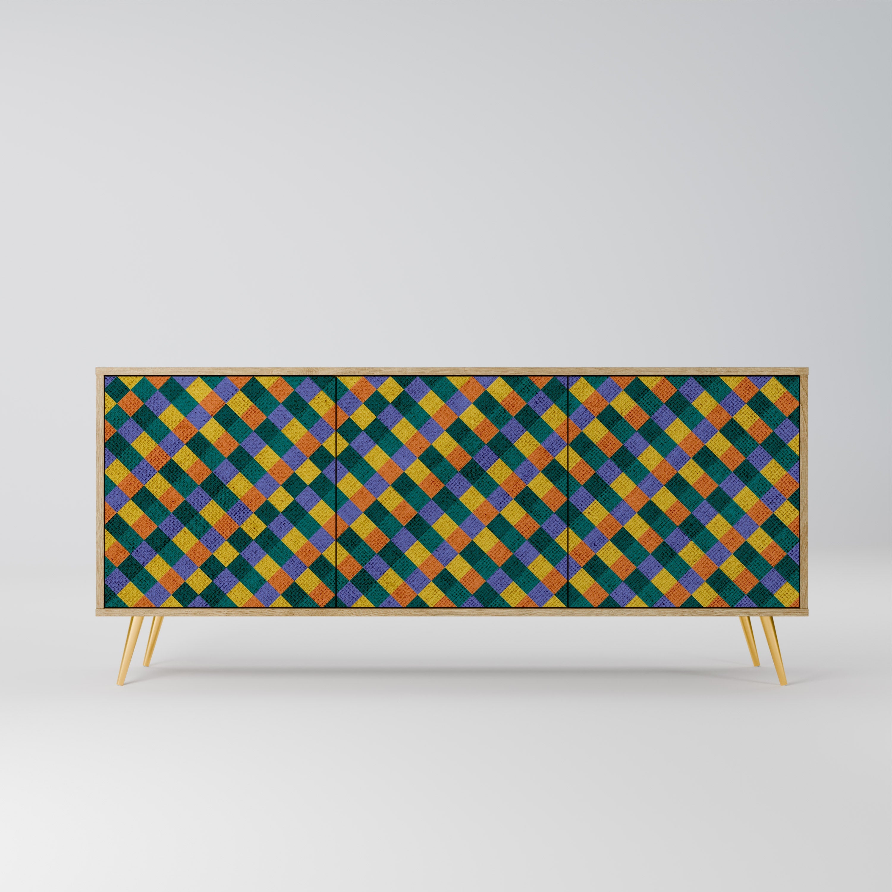 PAINTED SQUARES MIX Aparador de 3 Portas em Efeito Carvalho